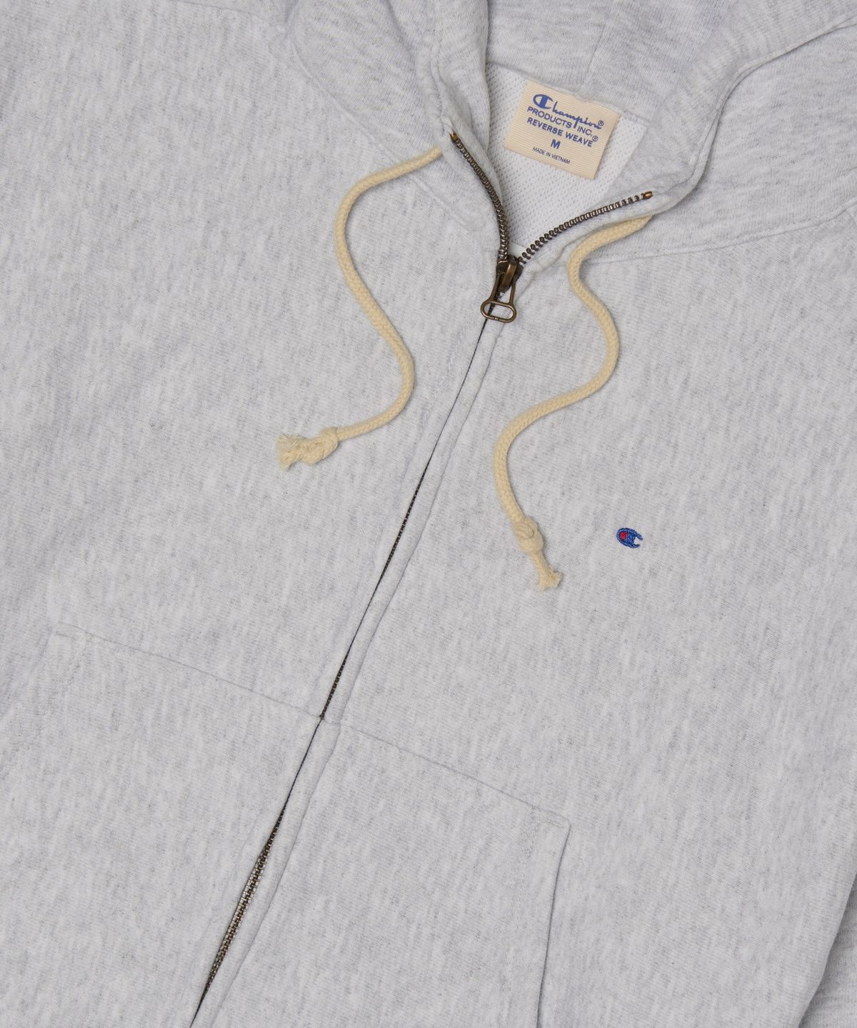 챔피온(CHAMPION) 여성 리버스위브 빅 로고 크롭 후드 집업 Light Grey
