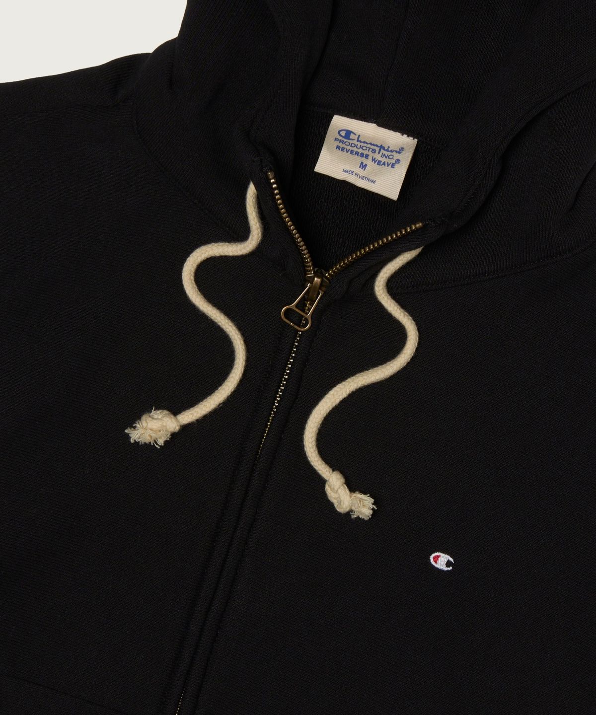 챔피온(CHAMPION) 여성 리버스위브 빅 로고 크롭 후드 집업 Black