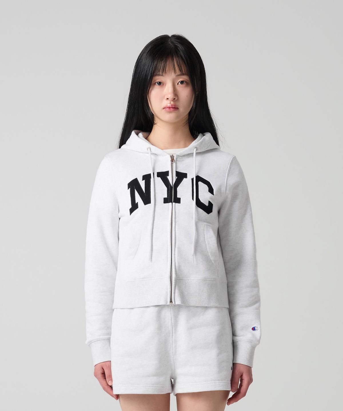 챔피온(CHAMPION) 여성 NYC 크롭 후드 집업 Light Grey