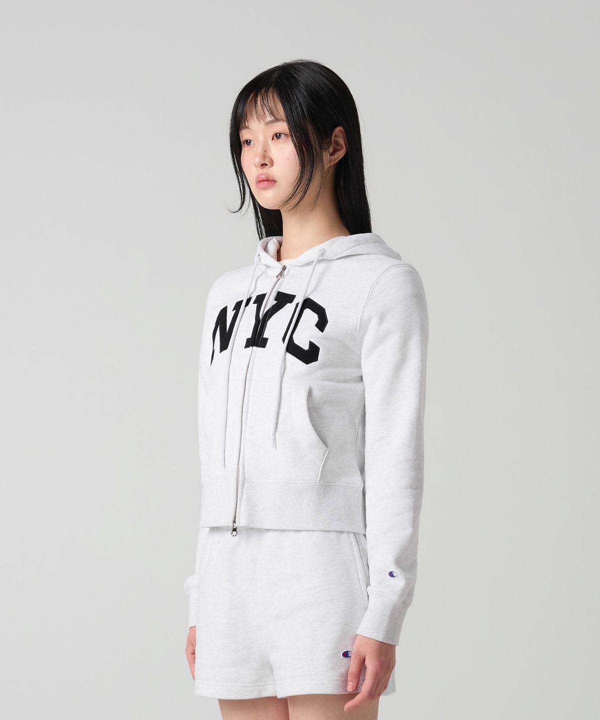 챔피온(CHAMPION) 여성 NYC 크롭 후드 집업 Light Grey