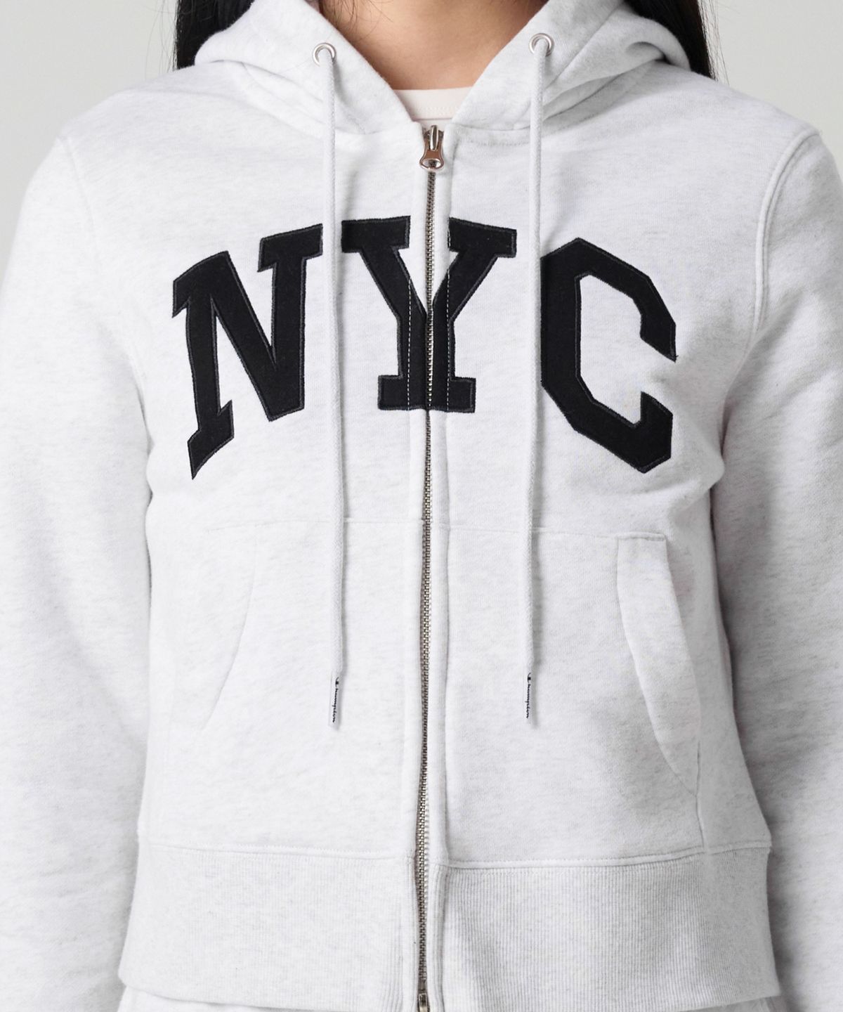 챔피온(CHAMPION) 여성 NYC 크롭 후드 집업 Light Grey