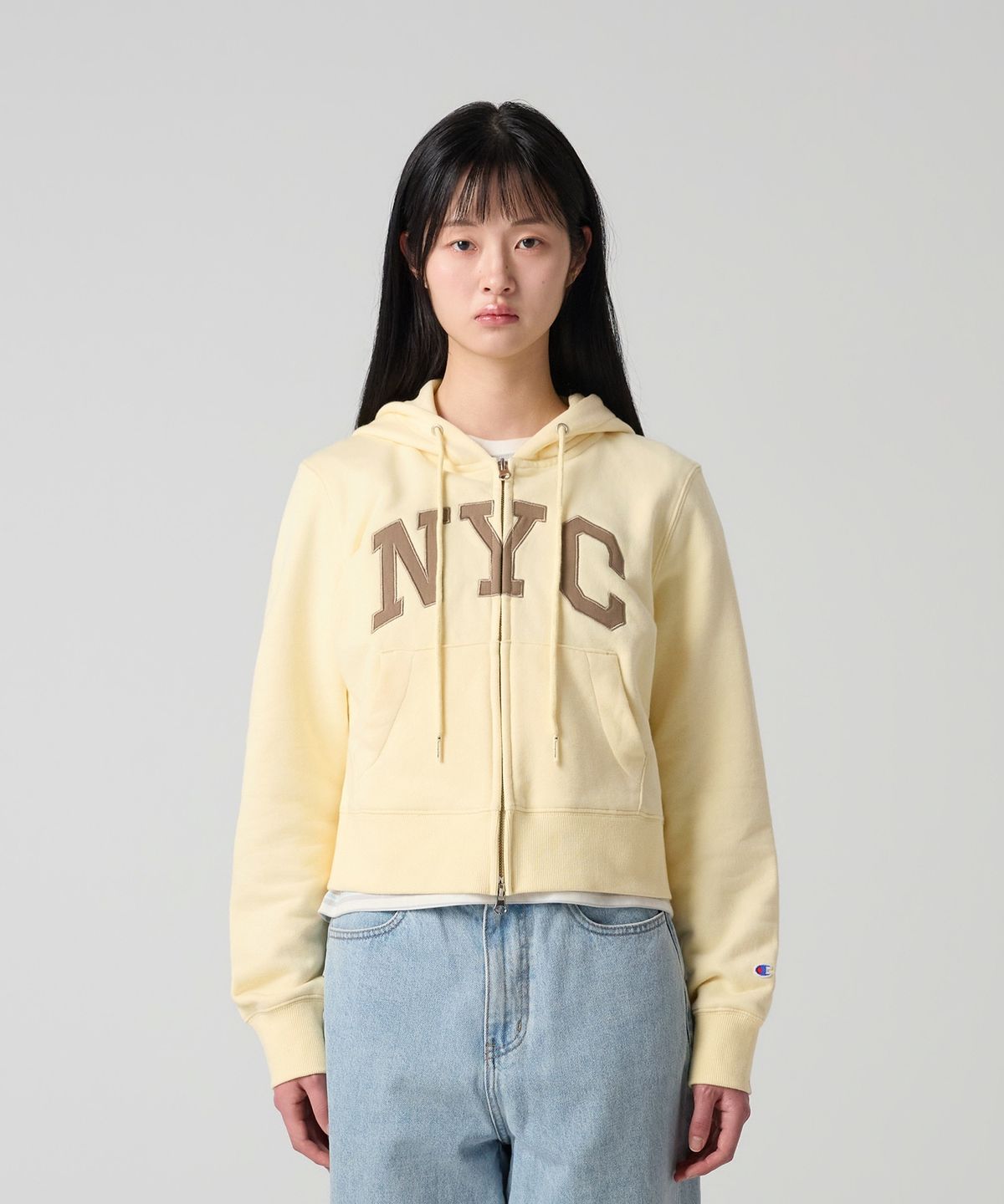 챔피온(CHAMPION) 여성 NYC 크롭 후드 집업 Cream