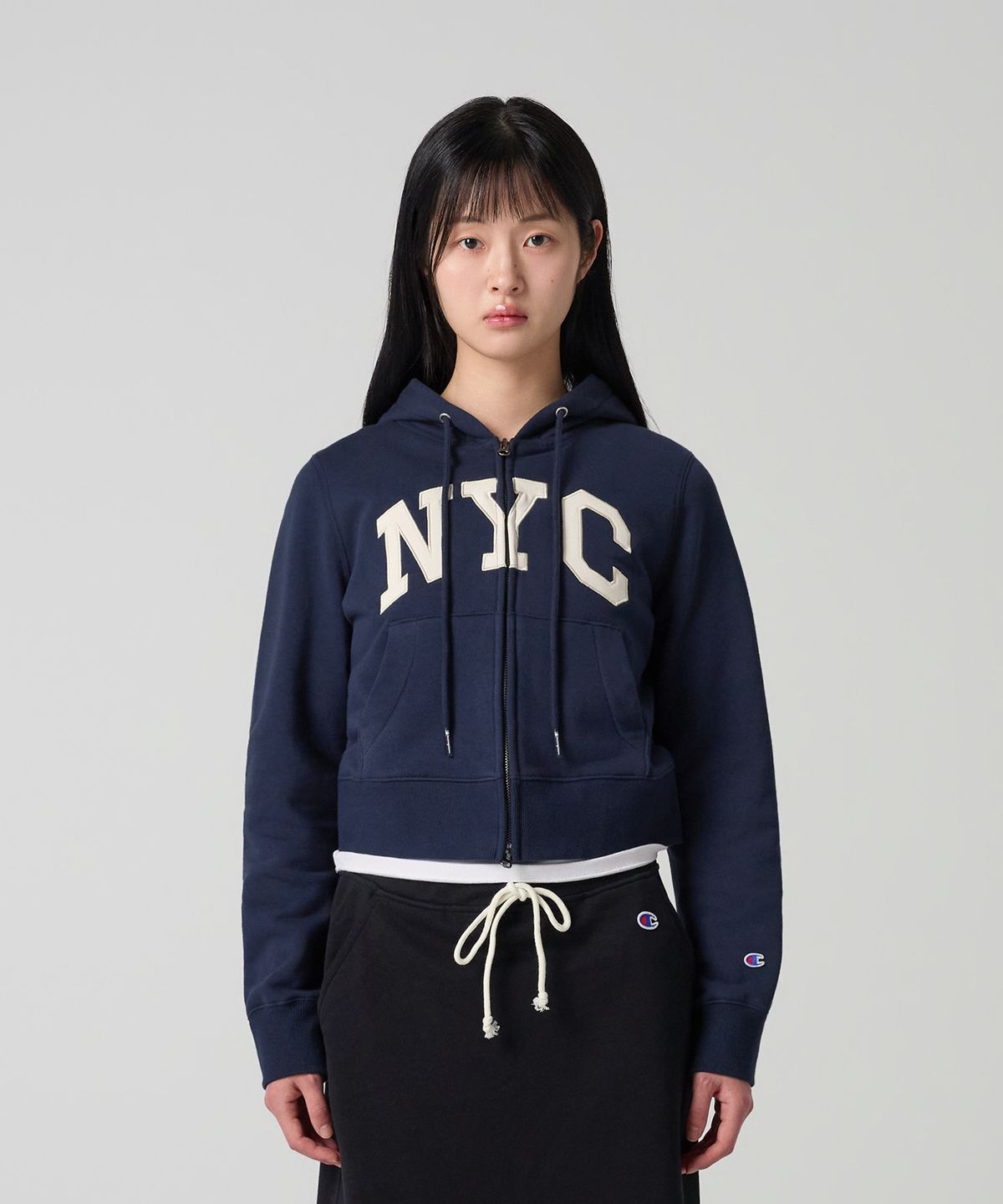 챔피온(CHAMPION) 여성 NYC 크롭 후드 집업 Navy