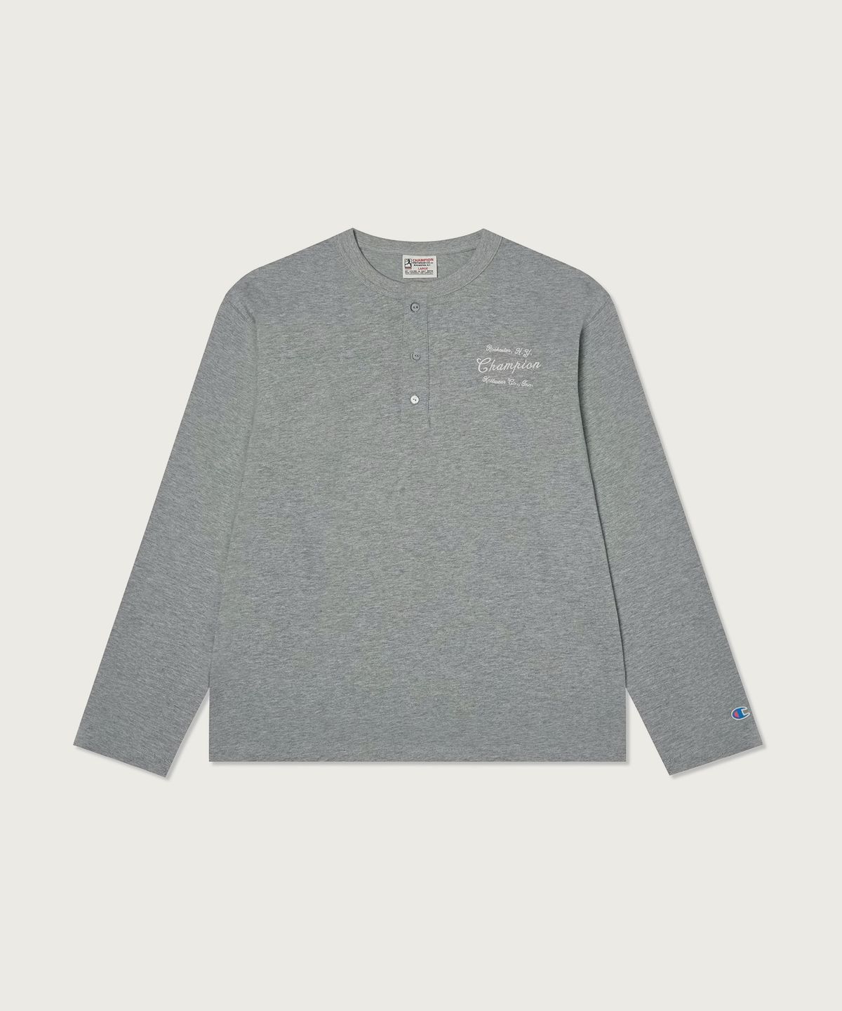 챔피온(CHAMPION) 헤리티지 루즈핏 헨리넥 롱슬리브 티셔츠 Grey