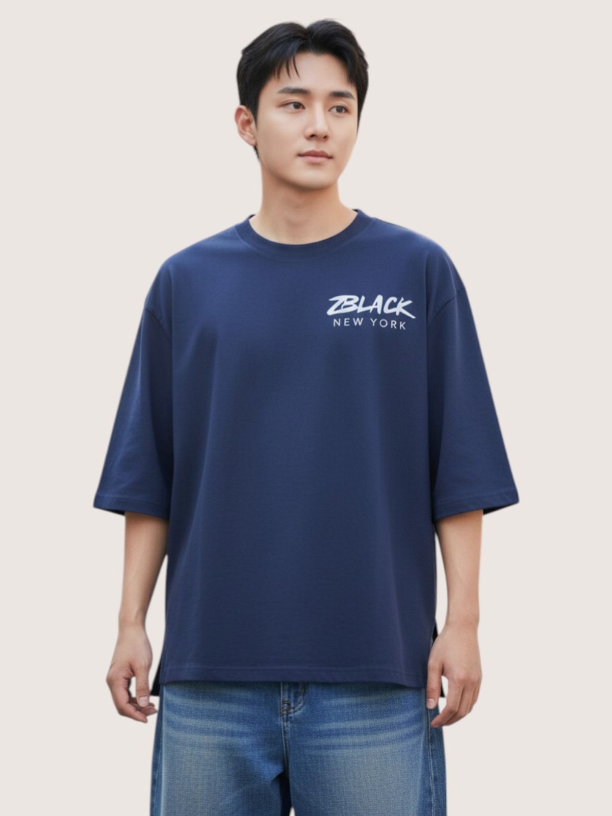지블랙(ZBLACK) 패션위크 시티 뉴욕 7부 티셔츠(NAVY)