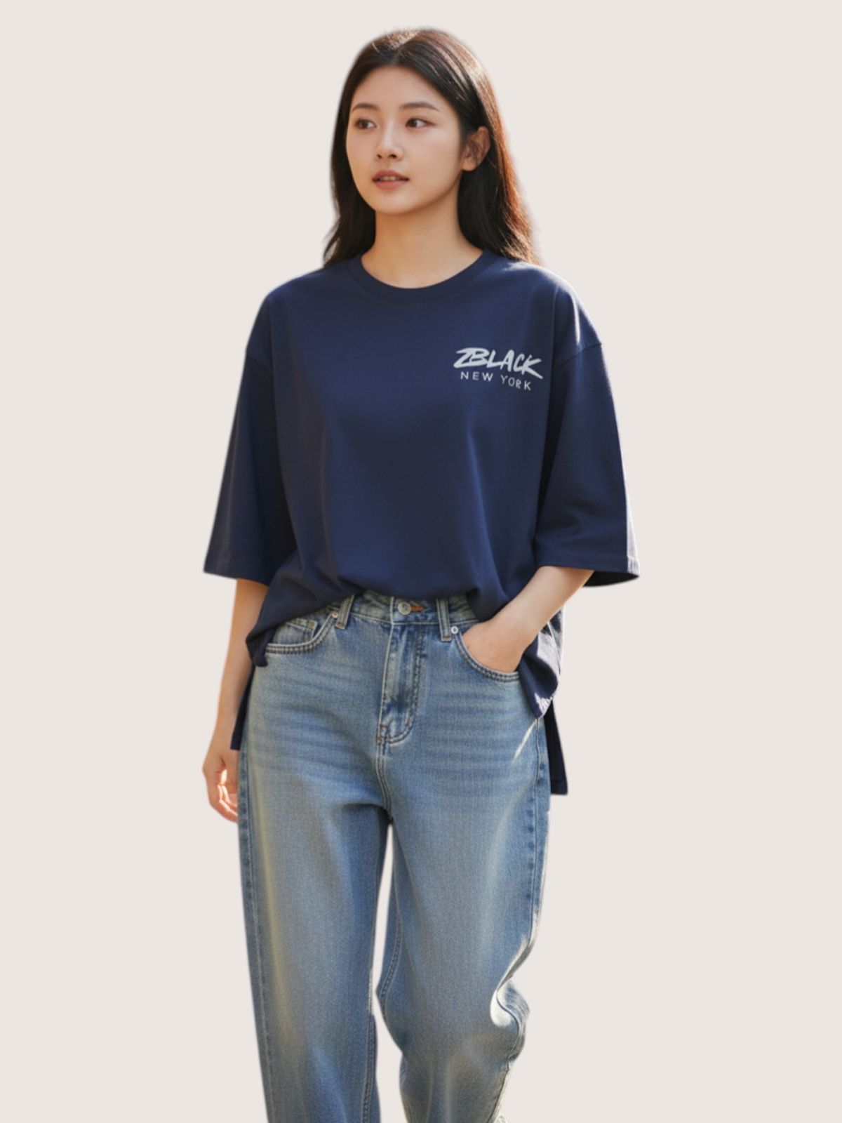 지블랙(ZBLACK) 패션위크 시티 뉴욕 7부 티셔츠(NAVY)