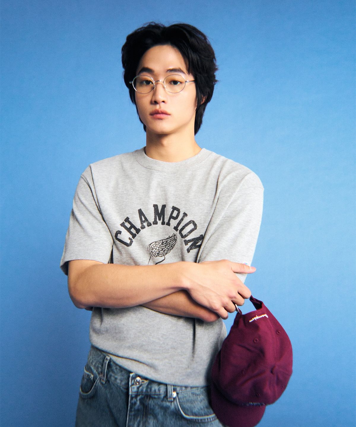 챔피온(CHAMPION) 헤리티지 윙풋 티셔츠 Grey
