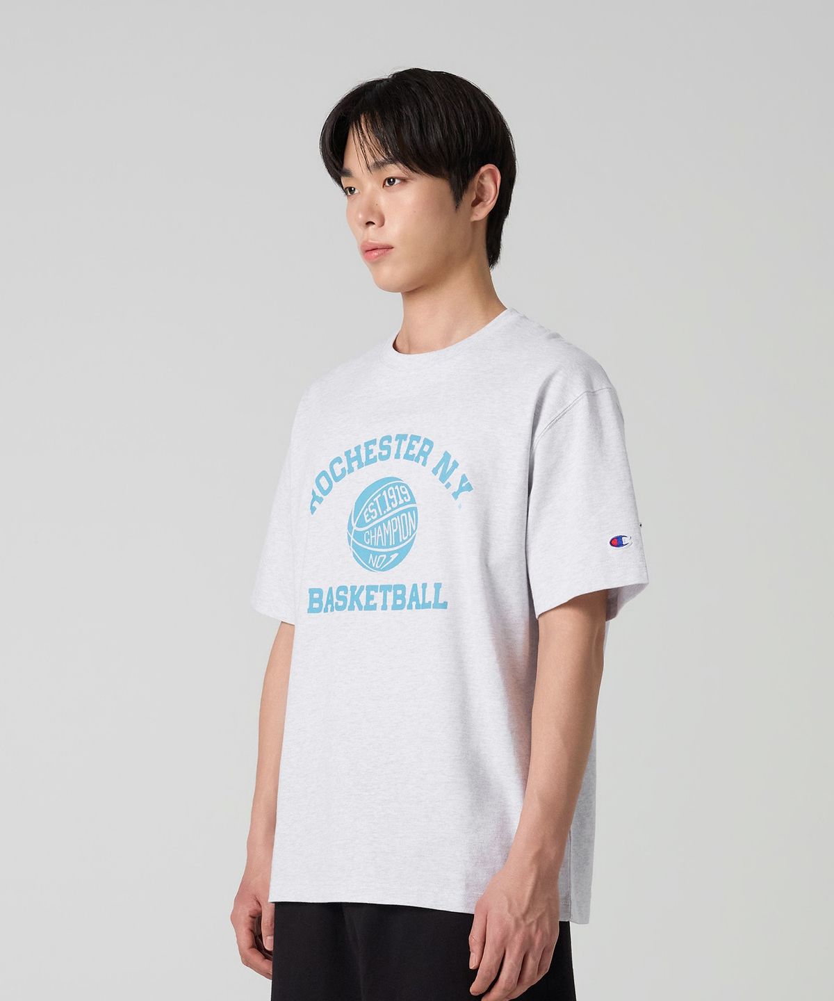 챔피온(CHAMPION) 바스켓볼 프린트 티셔츠 Light Grey
