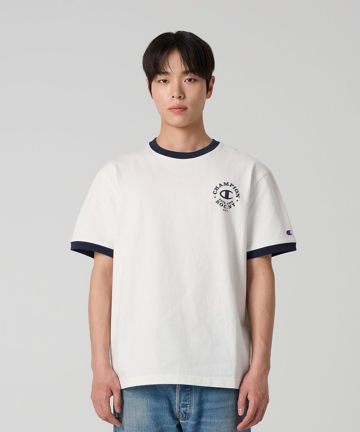 챔피온(CHAMPION) 그래픽 프린트 링거 티셔츠 White