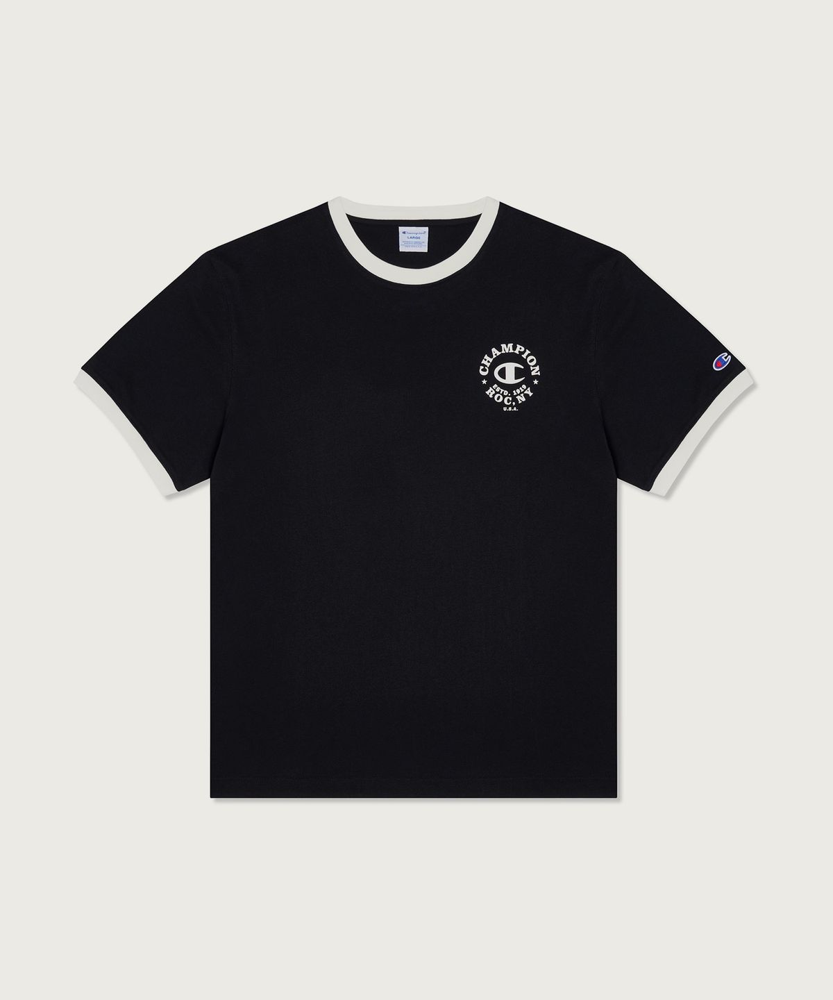 챔피온(CHAMPION) 그래픽 프린트 링거 티셔츠 Black