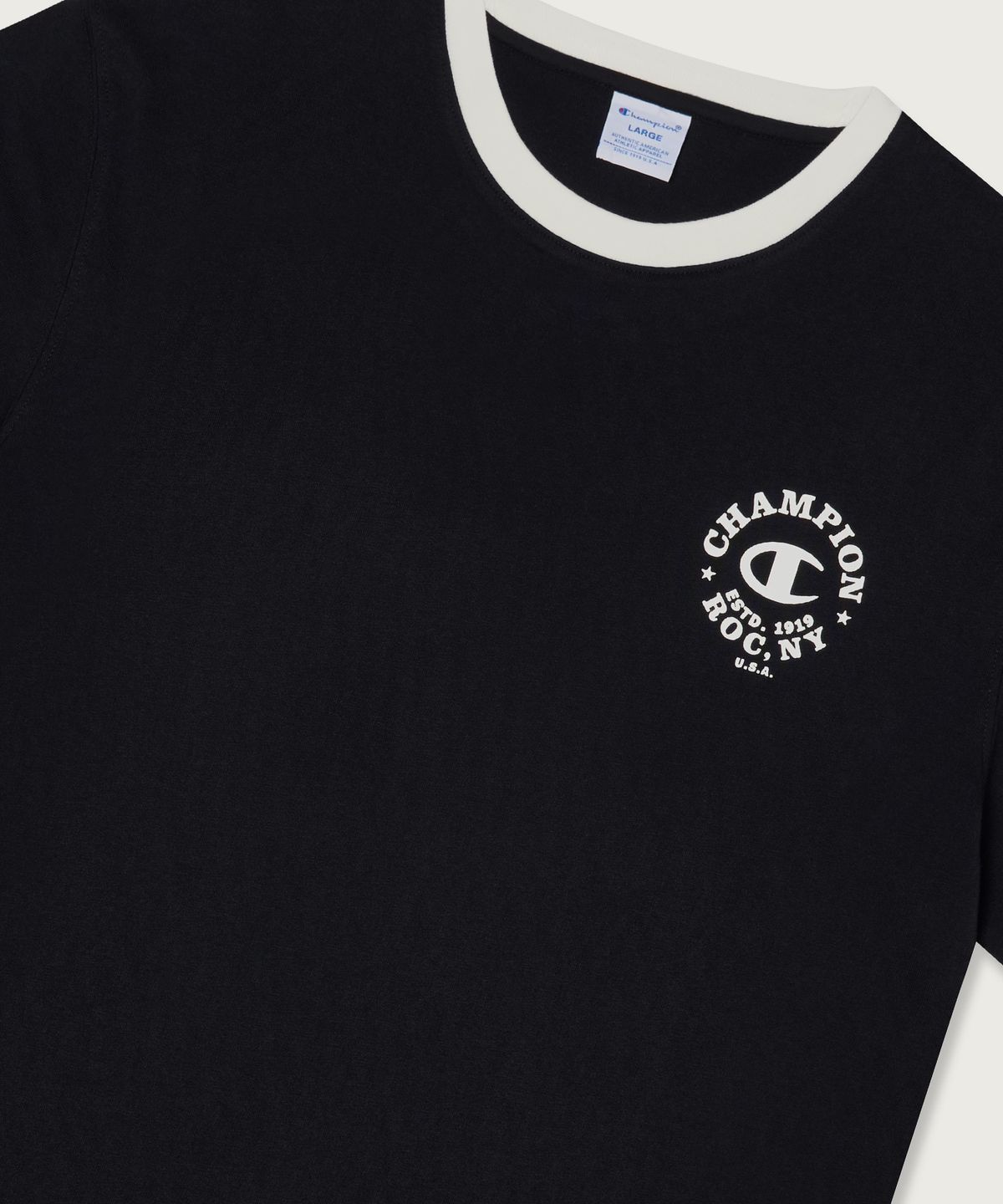 챔피온(CHAMPION) 그래픽 프린트 링거 티셔츠 Black
