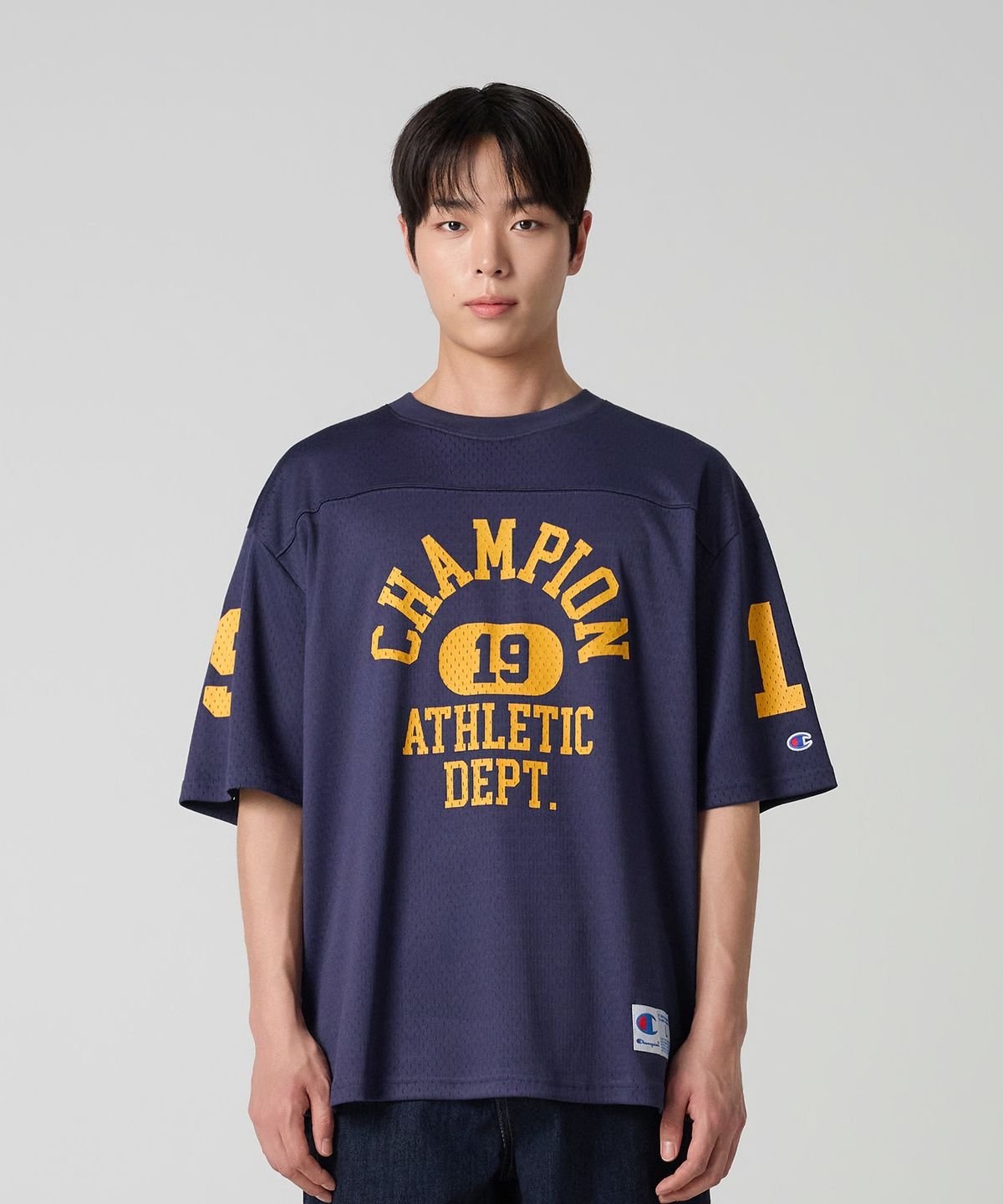 챔피온(CHAMPION) 컬리지 메쉬 풋볼 저지 티셔츠 Navy