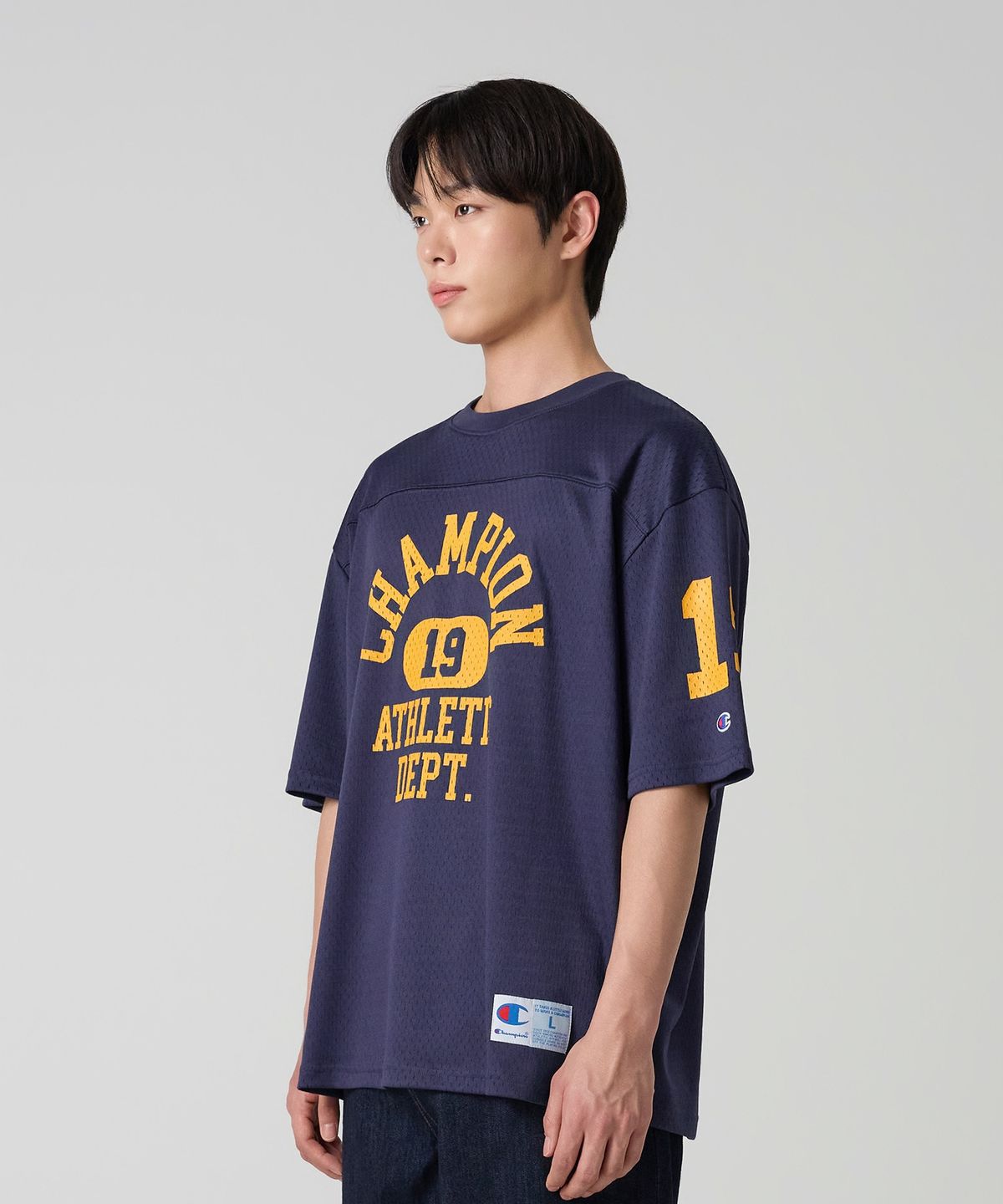 챔피온(CHAMPION) 컬리지 메쉬 풋볼 저지 티셔츠 Navy