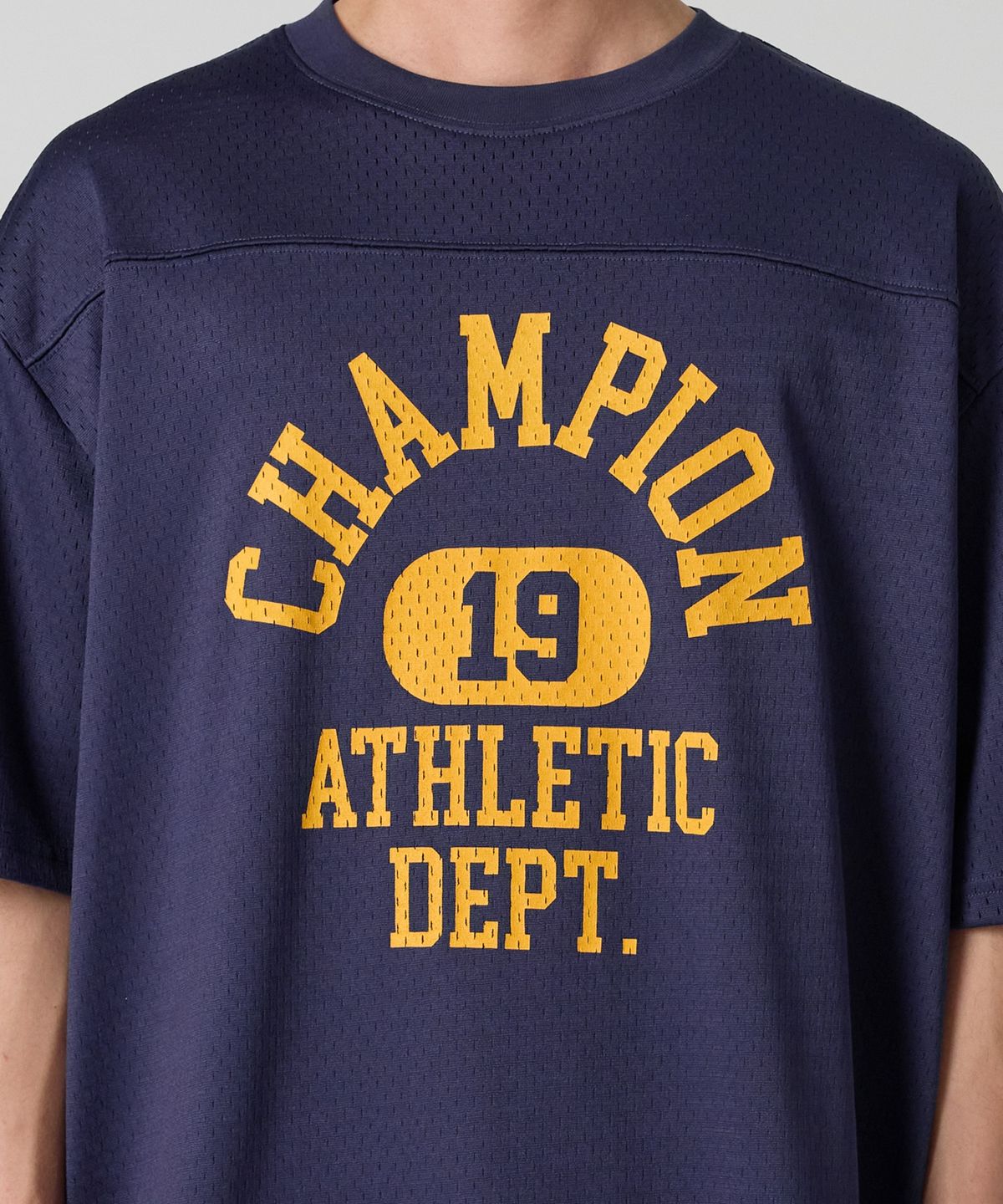 챔피온(CHAMPION) 컬리지 메쉬 풋볼 저지 티셔츠 Navy