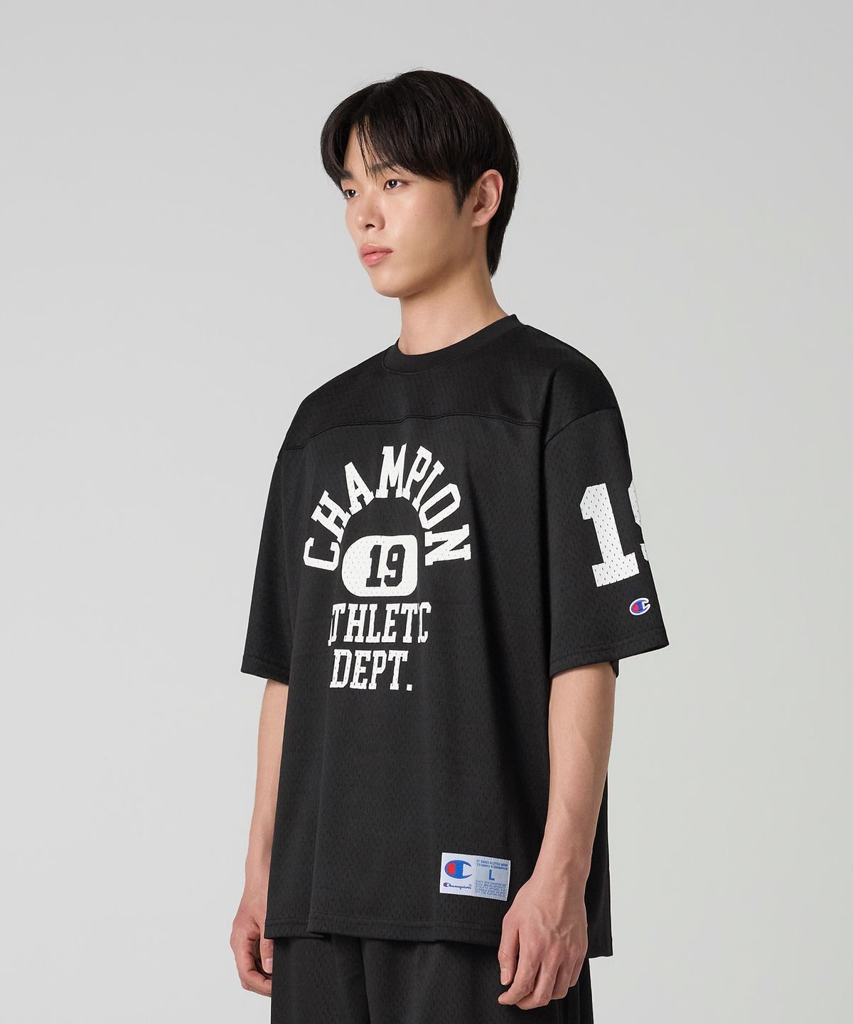 챔피온(CHAMPION) 컬리지 메쉬 풋볼 저지 티셔츠 Black