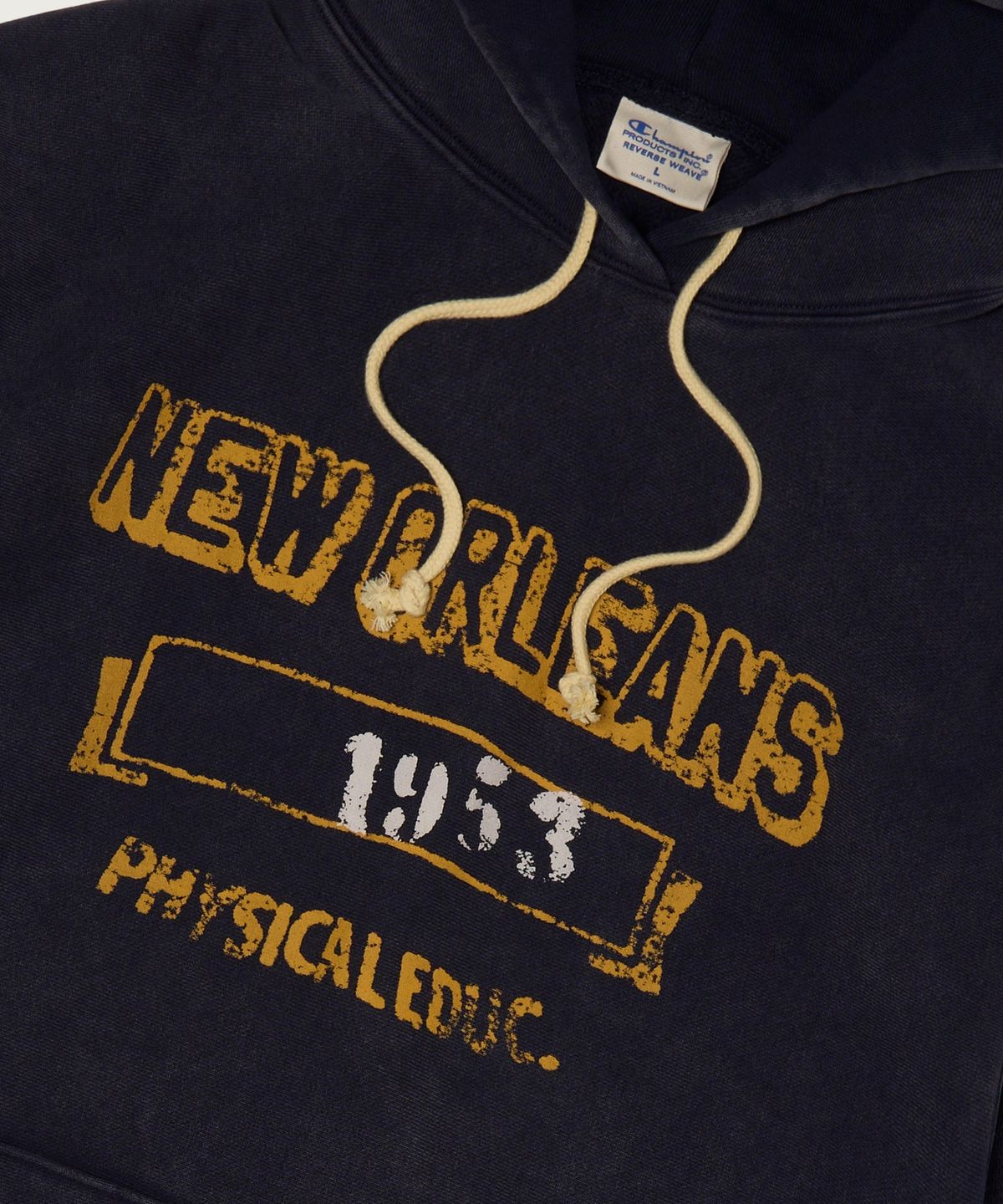 챔피온(CHAMPION) 리버스위브 루즈핏 컬리지 후드 티셔츠 Navy