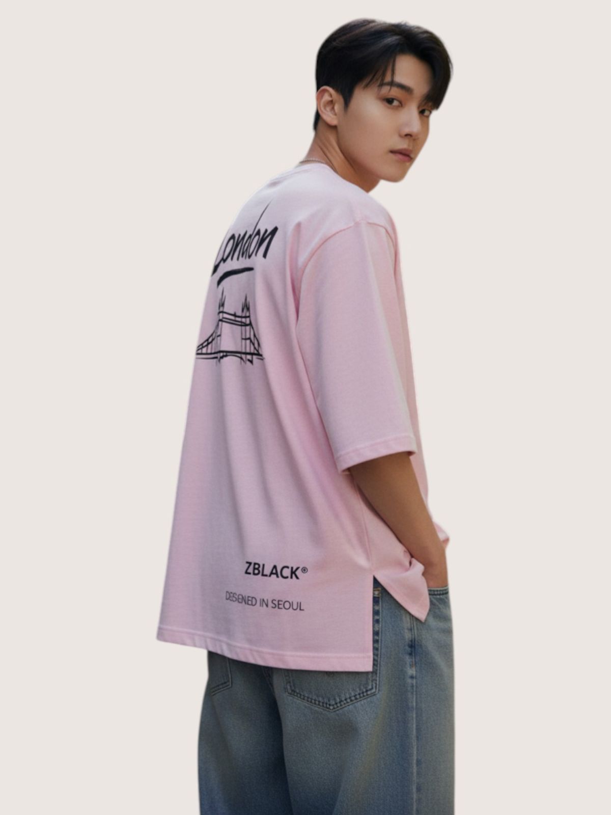 지블랙(ZBLACK) 패션위크 시티 런던 7부 티셔츠(PINK)