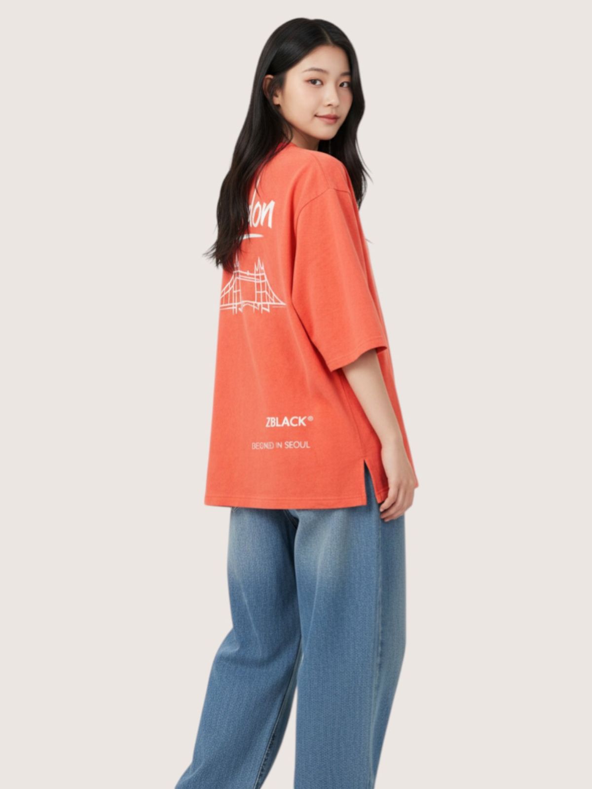 지블랙(ZBLACK) 패션위크 시티 런던 7부 티셔츠(CORAL)