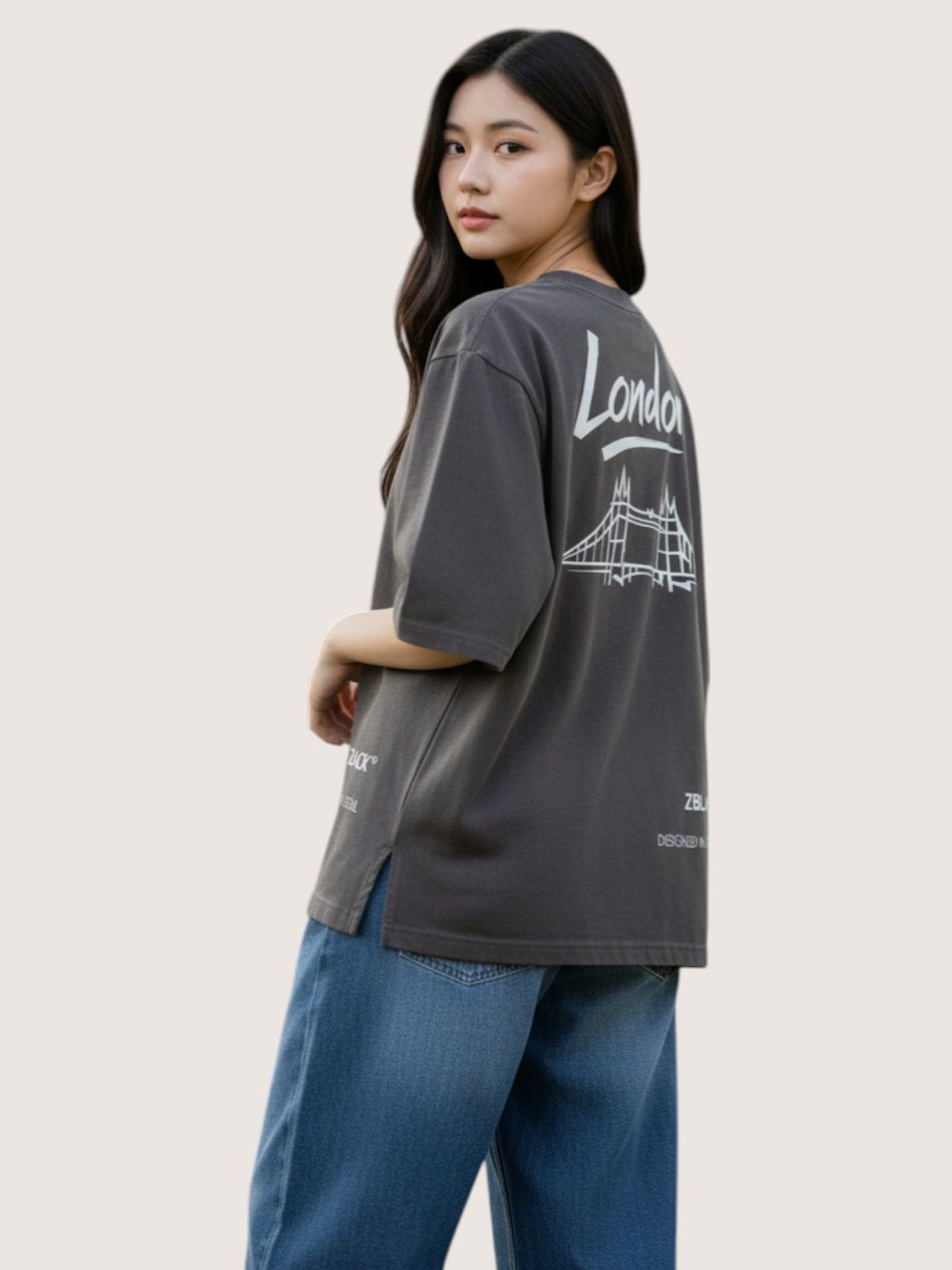 지블랙(ZBLACK) 패션위크 시티 런던 7부 티셔츠(BEIGE)