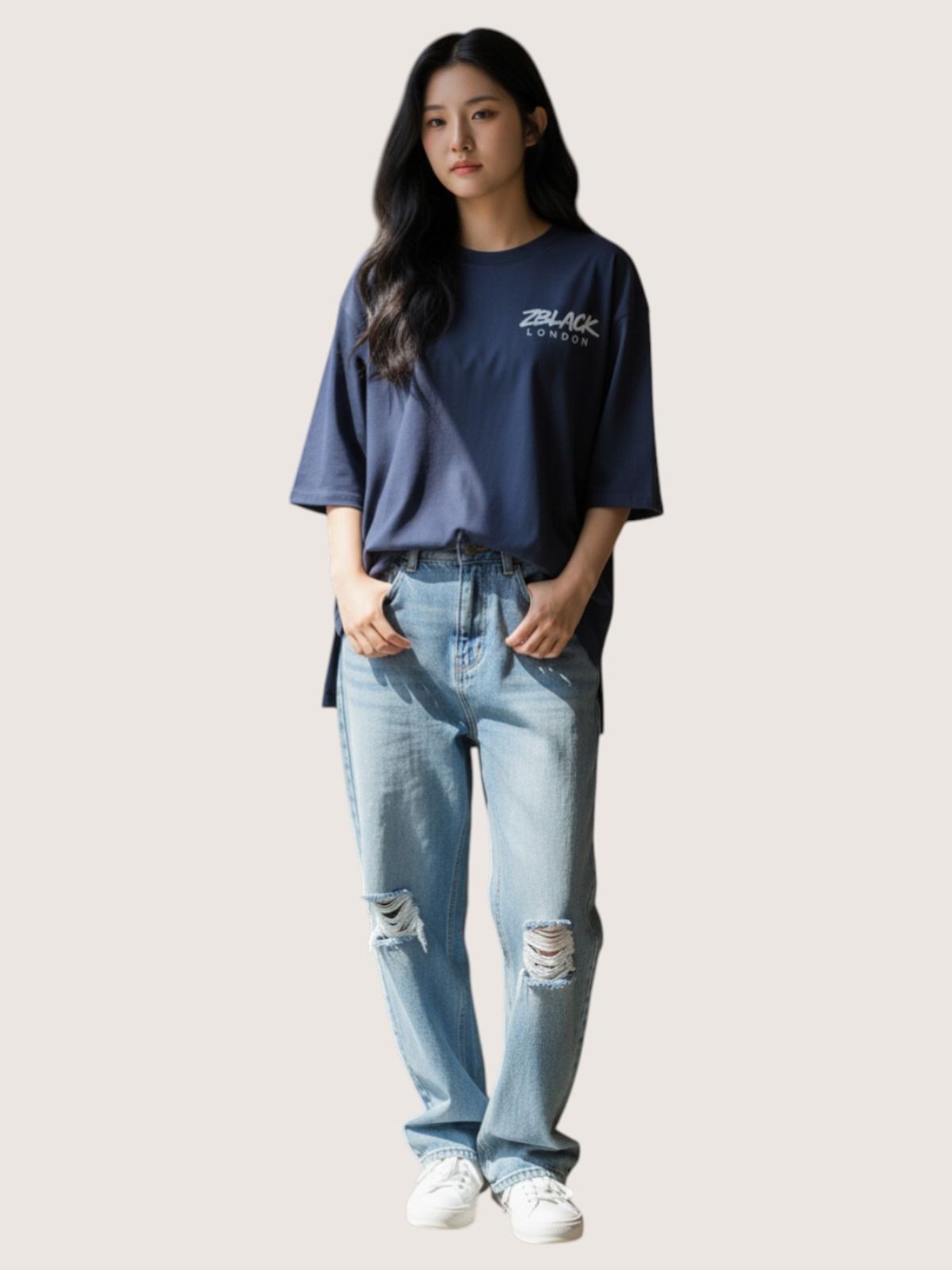 지블랙(ZBLACK) 패션위크 시티 런던 7부 티셔츠(NAVY)