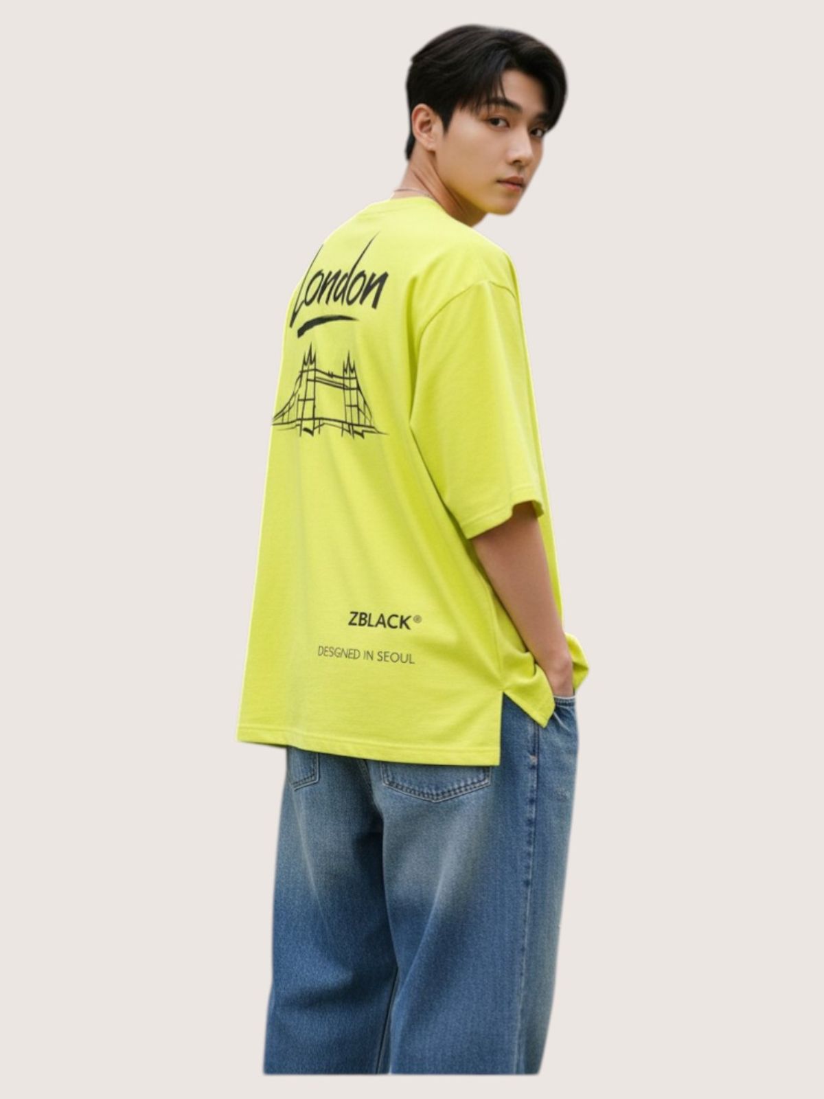 지블랙(ZBLACK) 패션위크 시티 런던 7부 티셔츠(NEON YELLOW)