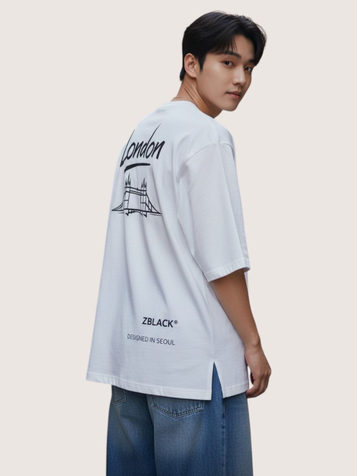 지블랙(ZBLACK) 패션위크 시티 런던 7부 티셔츠(WHITE)