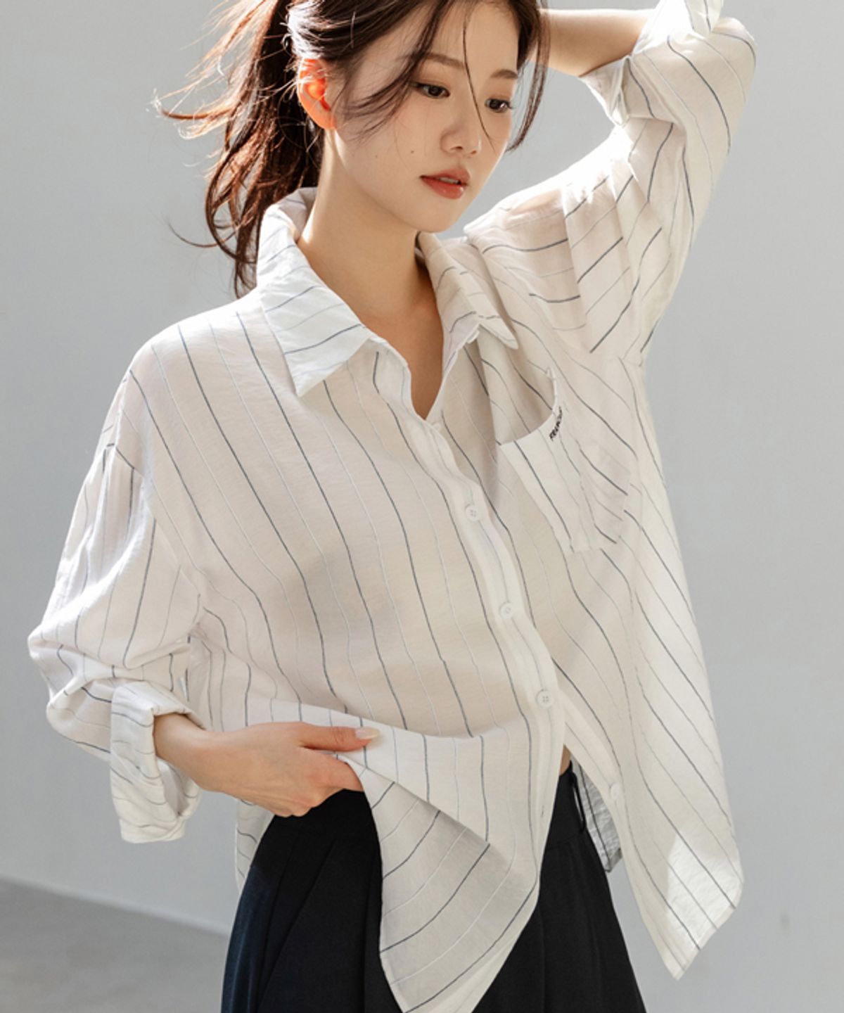 프렌치시크(FRENCHCHIC) (반팔VER.추가) 엘린느 스트라이프 레이온 셔츠_F6S261SH