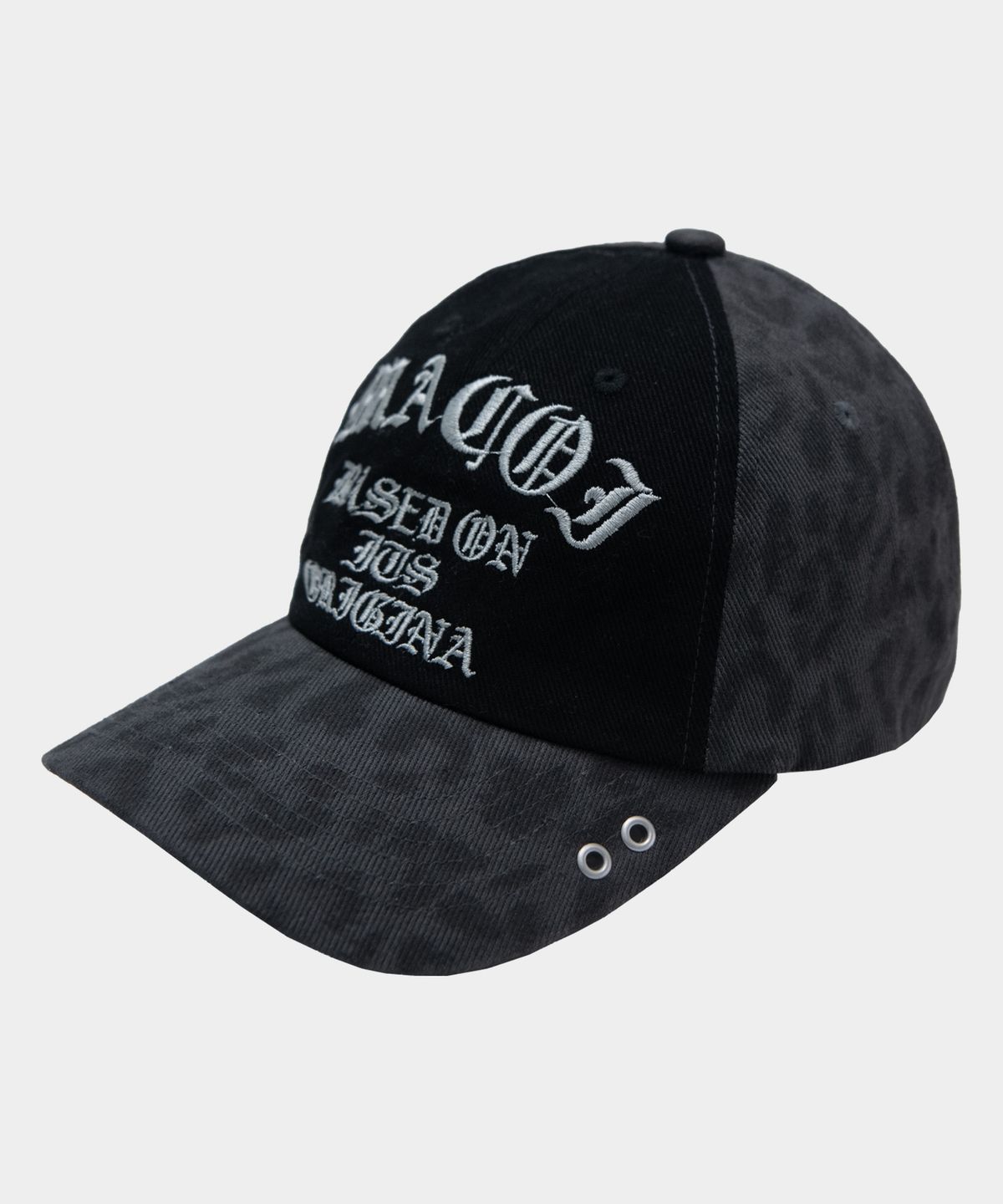 마코이(MACOI) 레오파드 블록 레이어드 워드 투톤 배색 코튼 볼캡 [블랙]