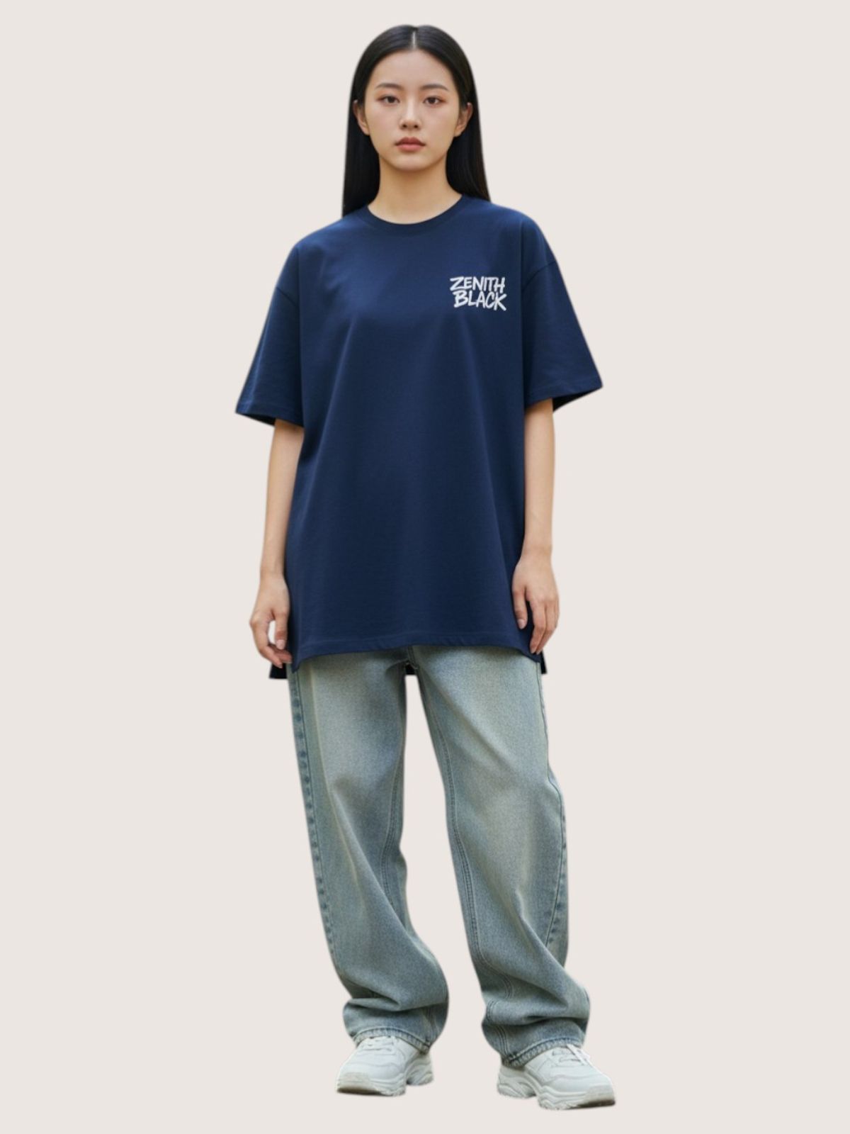지블랙(ZBLACK) 제니스 블랙 오리지널 빅로고 오버핏 반팔(NAVY)