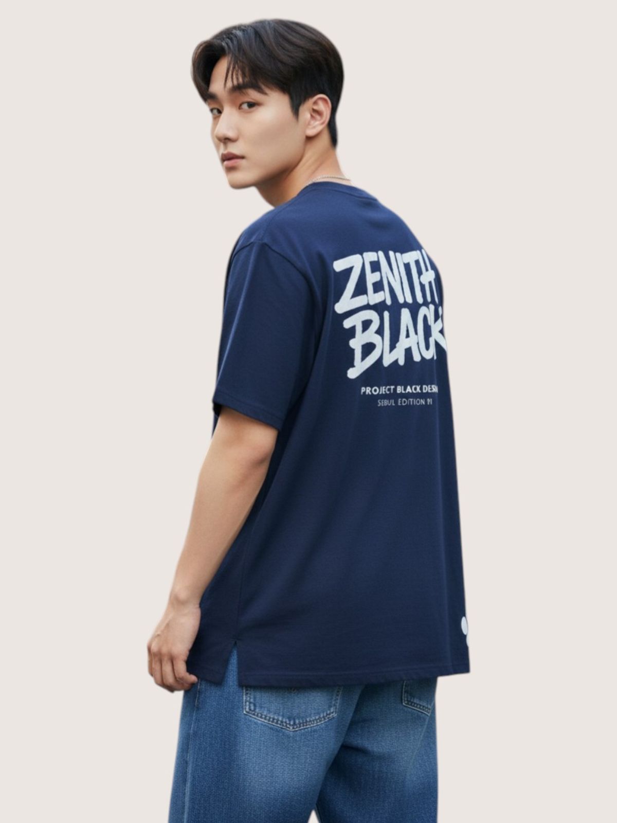 지블랙(ZBLACK) 제니스 블랙 오리지널 빅로고 오버핏 반팔(NAVY)