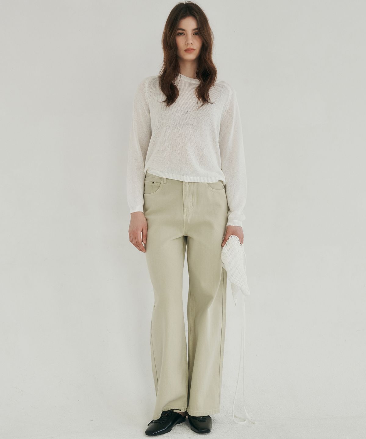 로시로우(LOSSYROW) Calm line semi wide denim olive