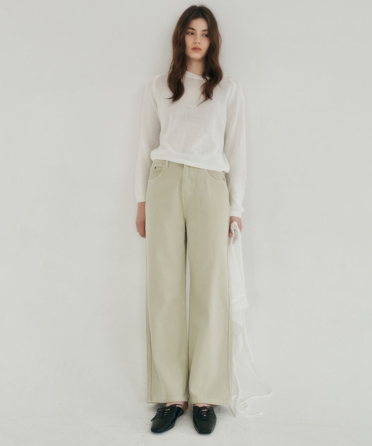 로시로우(LOSSYROW) Calm line semi wide denim olive