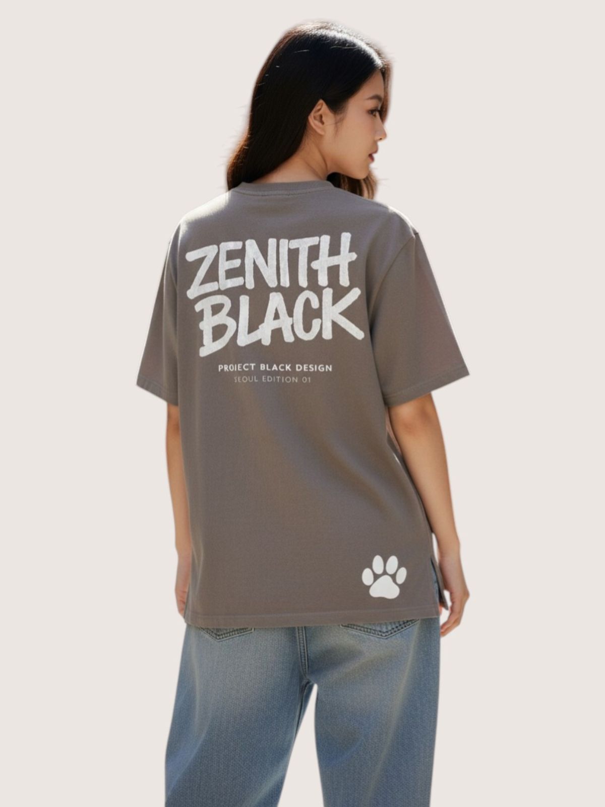 지블랙(ZBLACK) 제니스 블랙 오리지널 빅로고 오버핏 반팔(BEIGE)