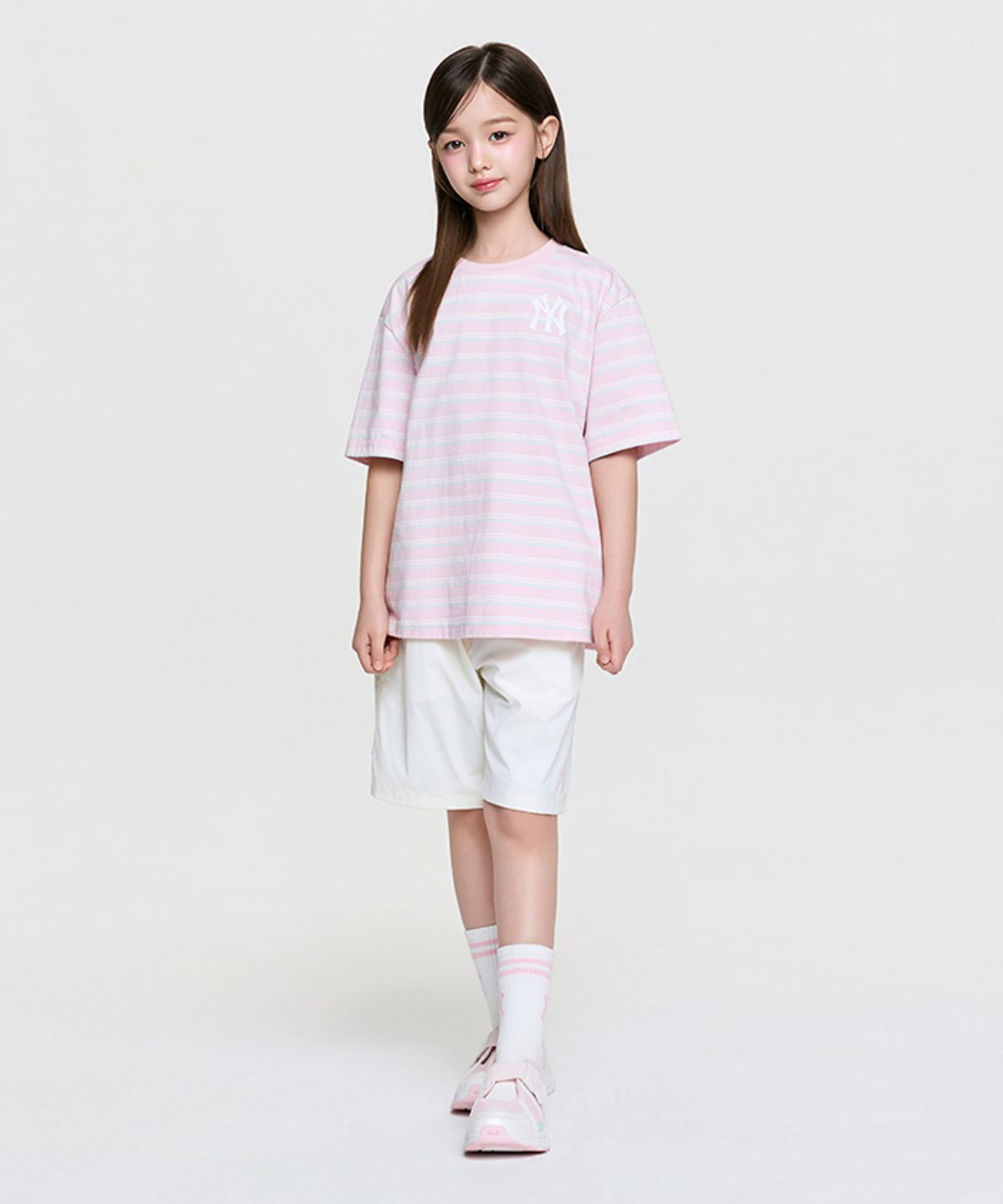엠엘비 키즈(MLB KIDS) 스트릿 베이직 스트라이프 아트웍 티셔츠세트 NY (L.Pink)