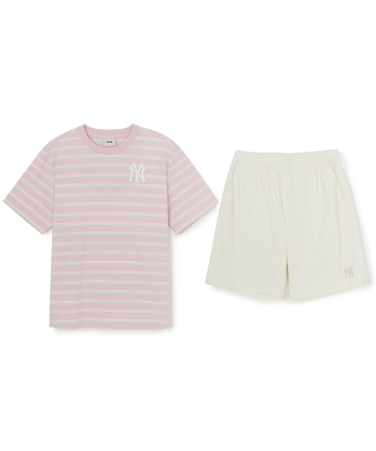 엠엘비 키즈(MLB KIDS) 스트릿 베이직 스트라이프 아트웍 티셔츠세트 NY (L.Pink)
