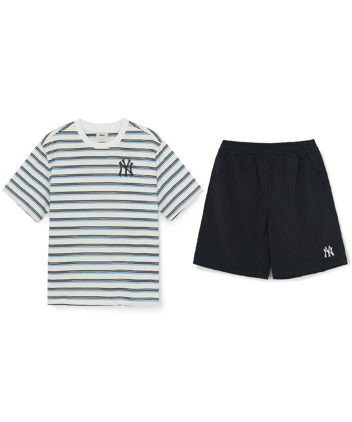 엠엘비 키즈(MLB KIDS) 스트릿 베이직 스트라이프 아트웍 티셔츠세트 NY (Ivory)