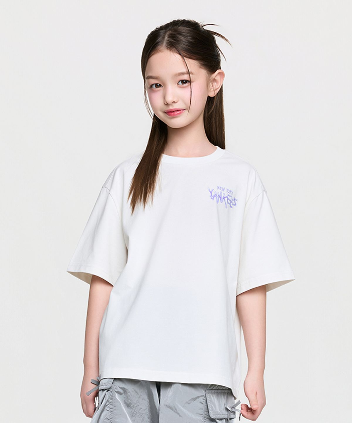 엠엘비 키즈(MLB KIDS) 스트릿 베이직 레터링 아트웍 티셔츠 NY (Mg.Cream)
