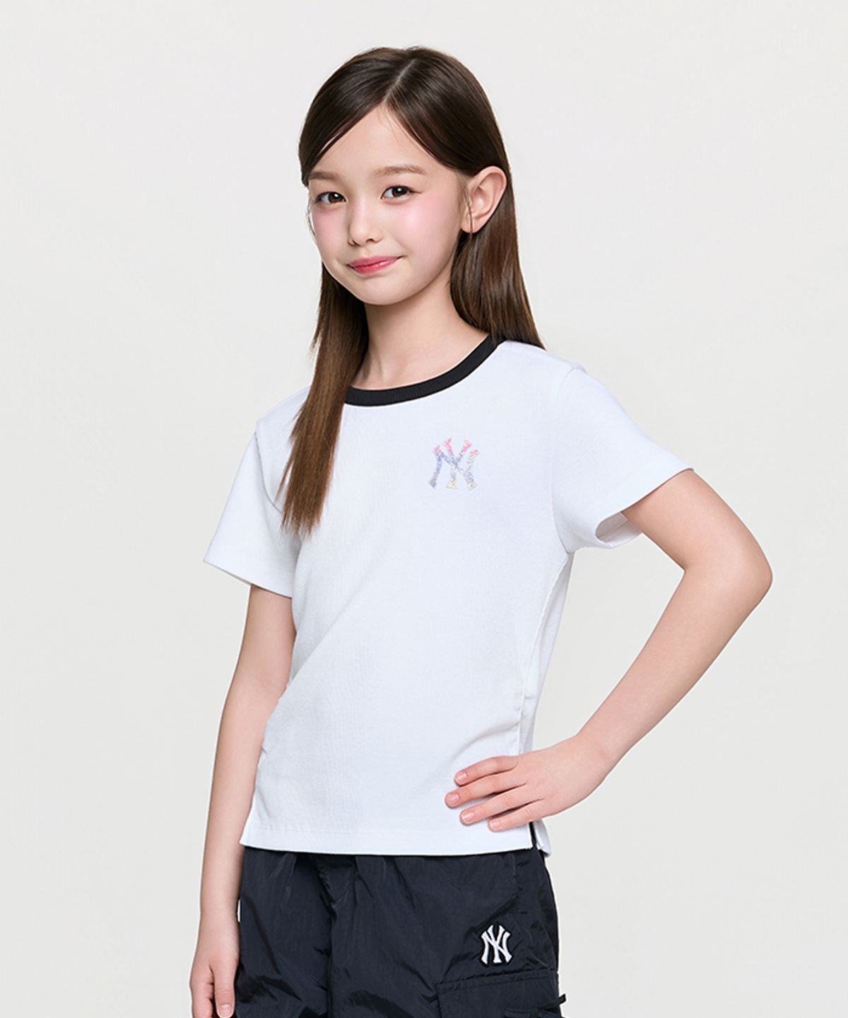 엠엘비 키즈(MLB KIDS) 걸즈 스포티브 베이직 여아 로고 링거티셔츠 NY (White)