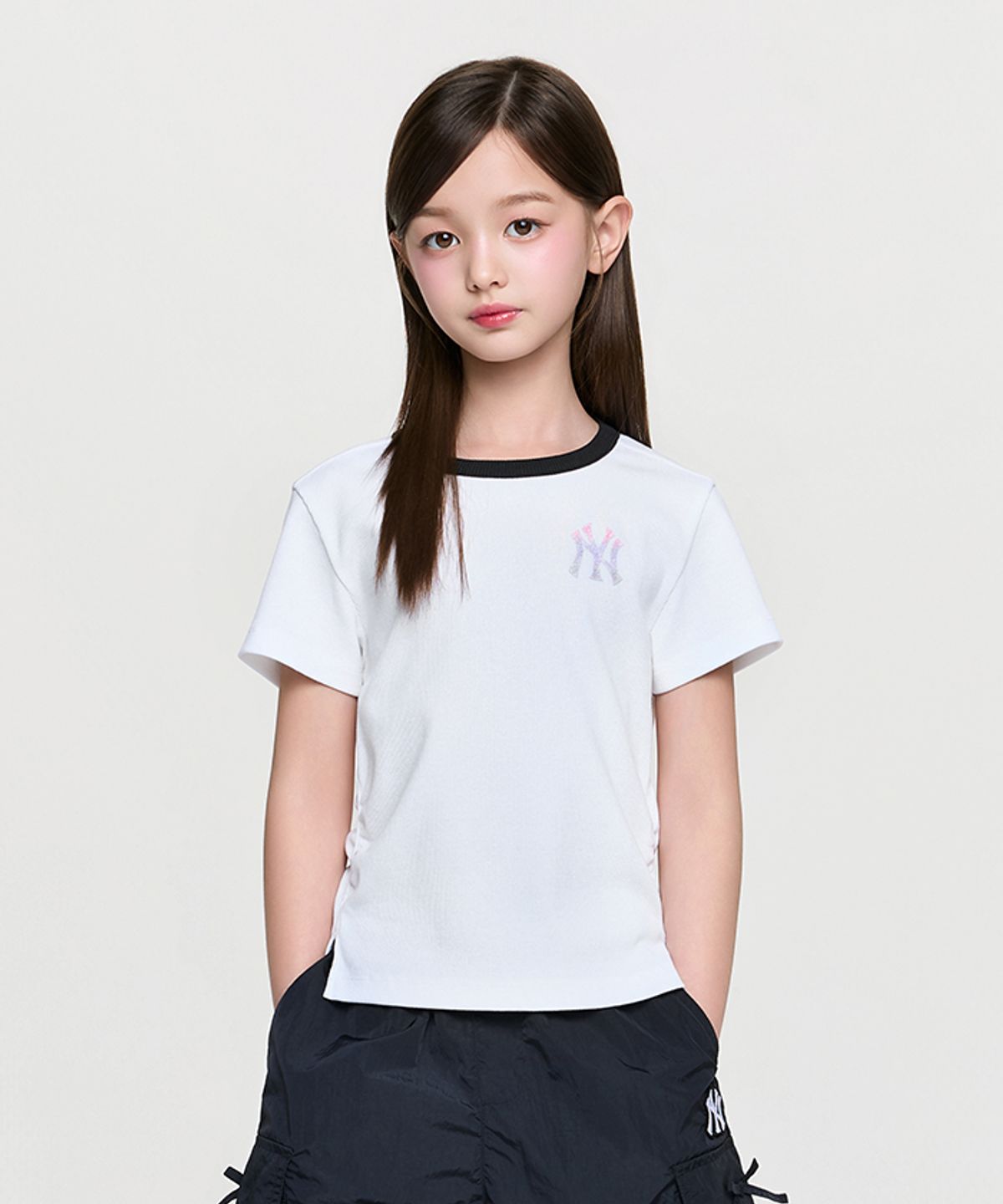 엠엘비 키즈(MLB KIDS) 걸즈 스포티브 베이직 여아 로고 링거티셔츠 NY (White)
