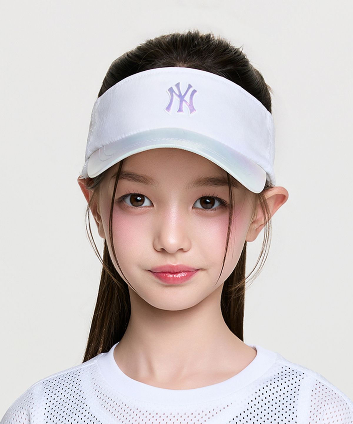 엠엘비 키즈(MLB KIDS) 여아 쿨필드 레인보우 리본 썬캡 NY (White)