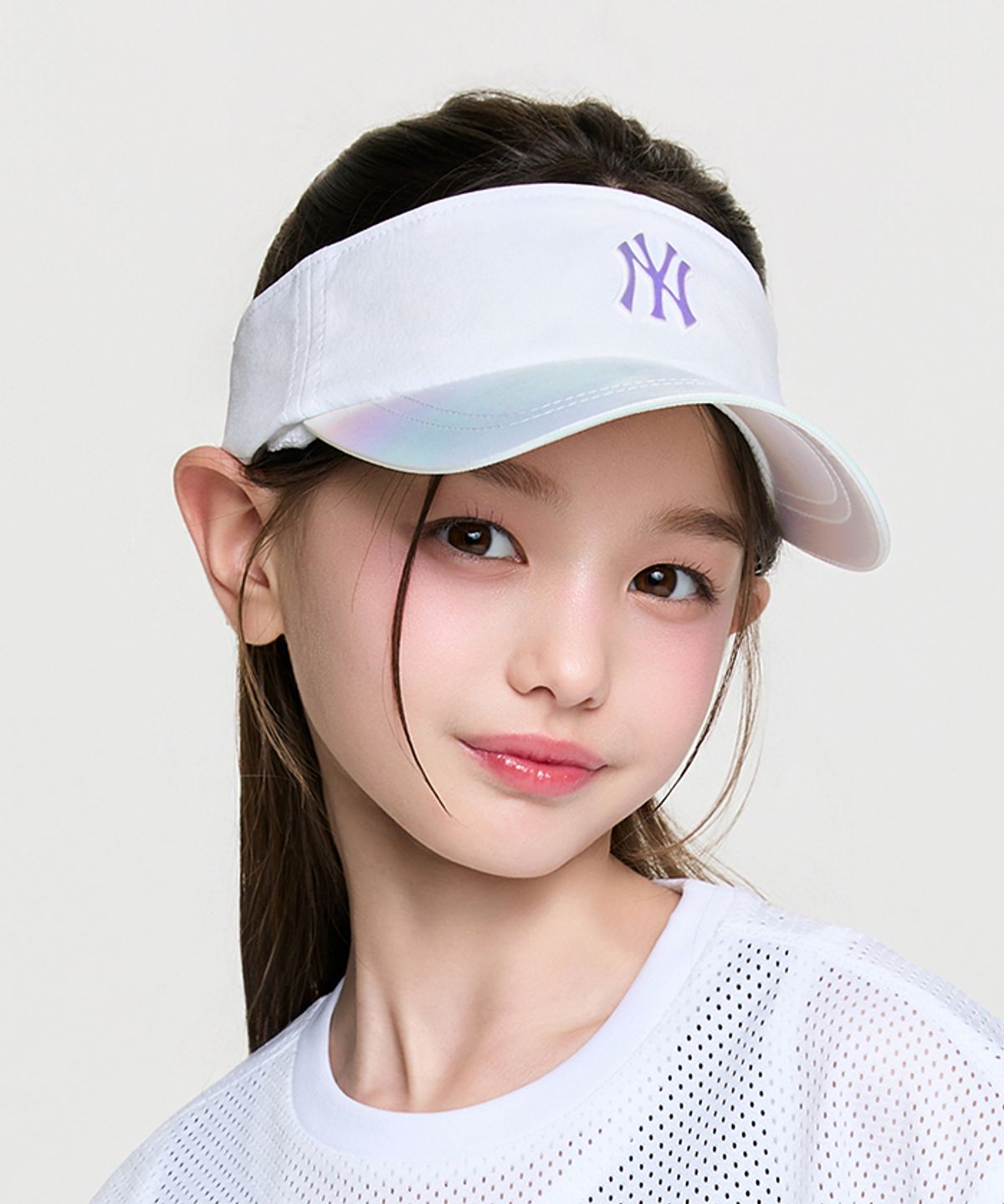 엠엘비 키즈(MLB KIDS) 여아 쿨필드 레인보우 리본 썬캡 NY (White)
