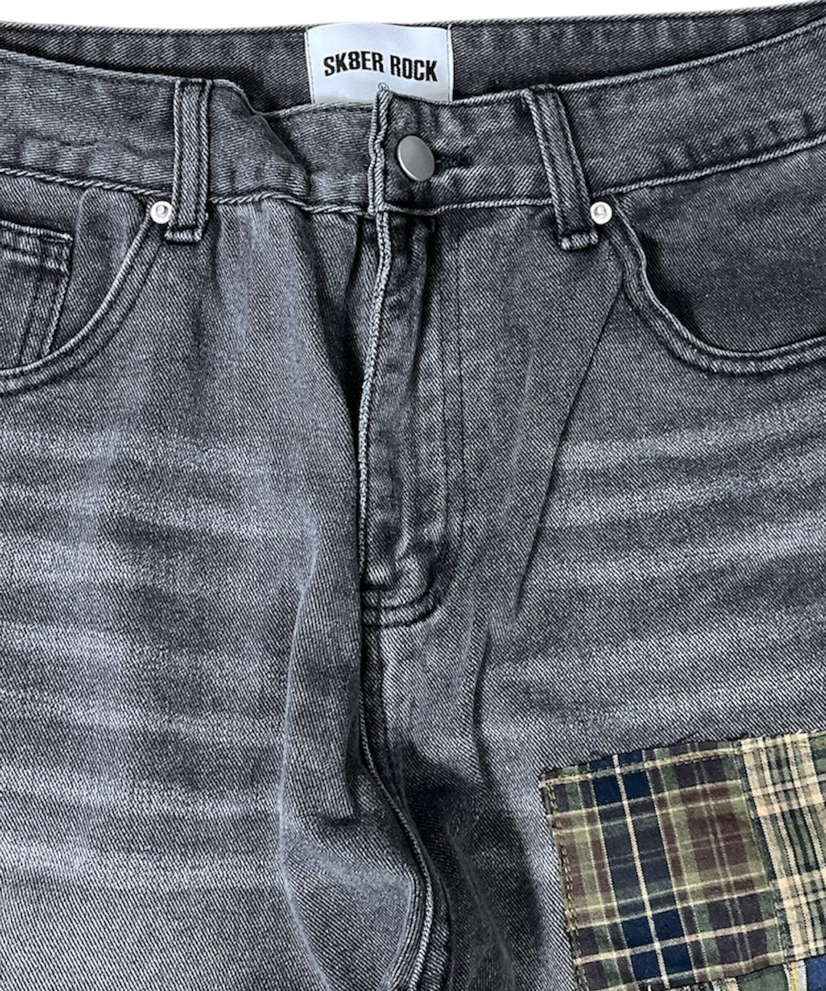 스케이터락(SK8ER ROCK) Patchwork Denim Wide Pants ((charcoal))