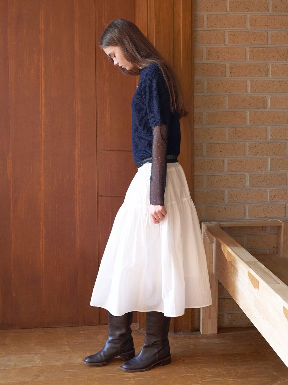 뮈뮈에르(MUEMUER) Tiered Long Flare Skirt MU2611SK103M