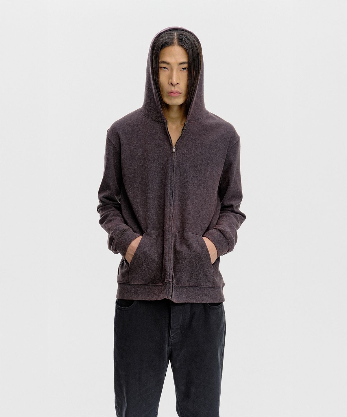 서피스에디션(SURFACE EDITION) HAND-STITCHED SLIM HOODED ZIP-UP OXIDE CHARCOAL