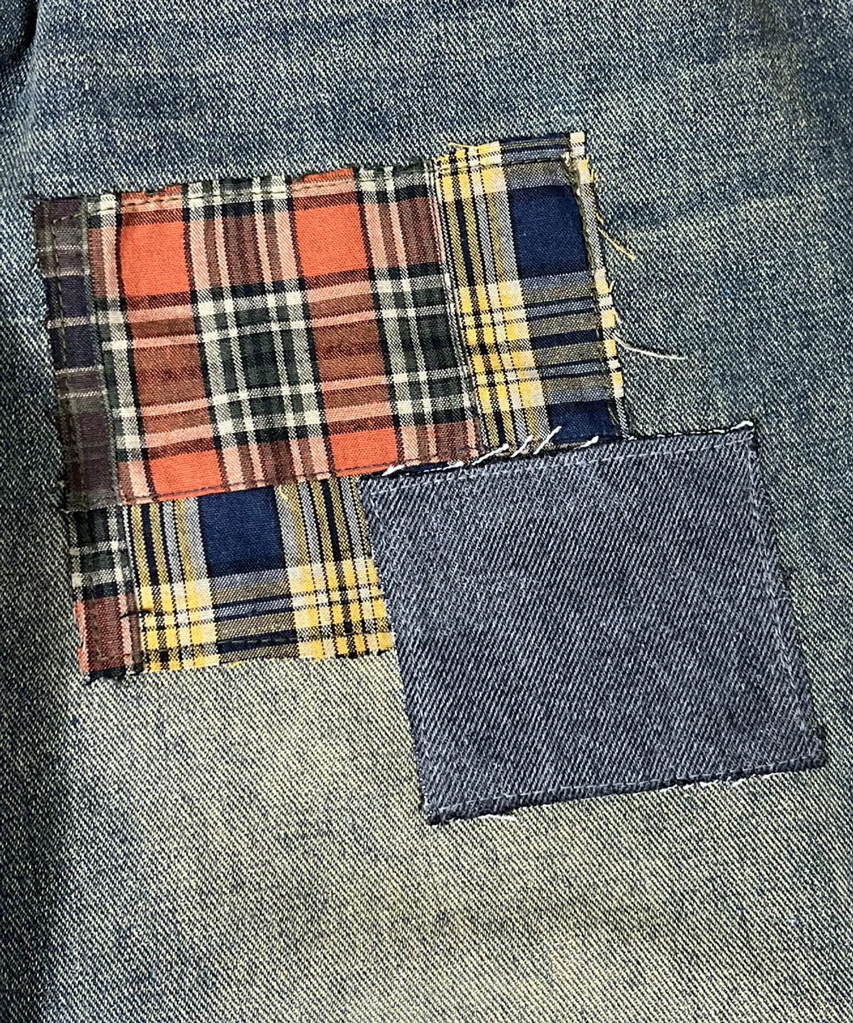 스케이터락(SK8ER ROCK) Patchwork Denim Wide Pants ((beige indigo))
