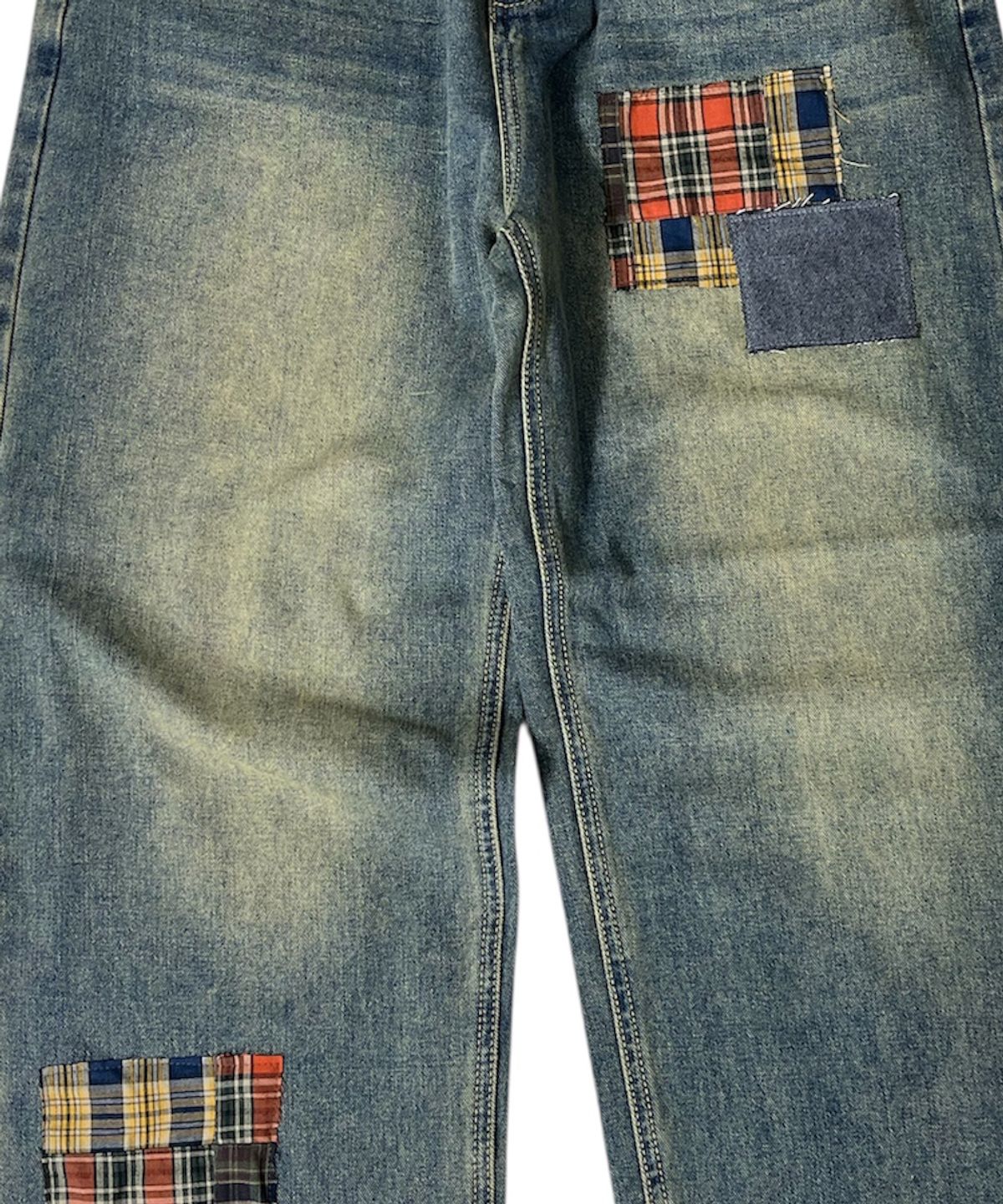 스케이터락(SK8ER ROCK) Patchwork Denim Wide Pants ((beige indigo))
