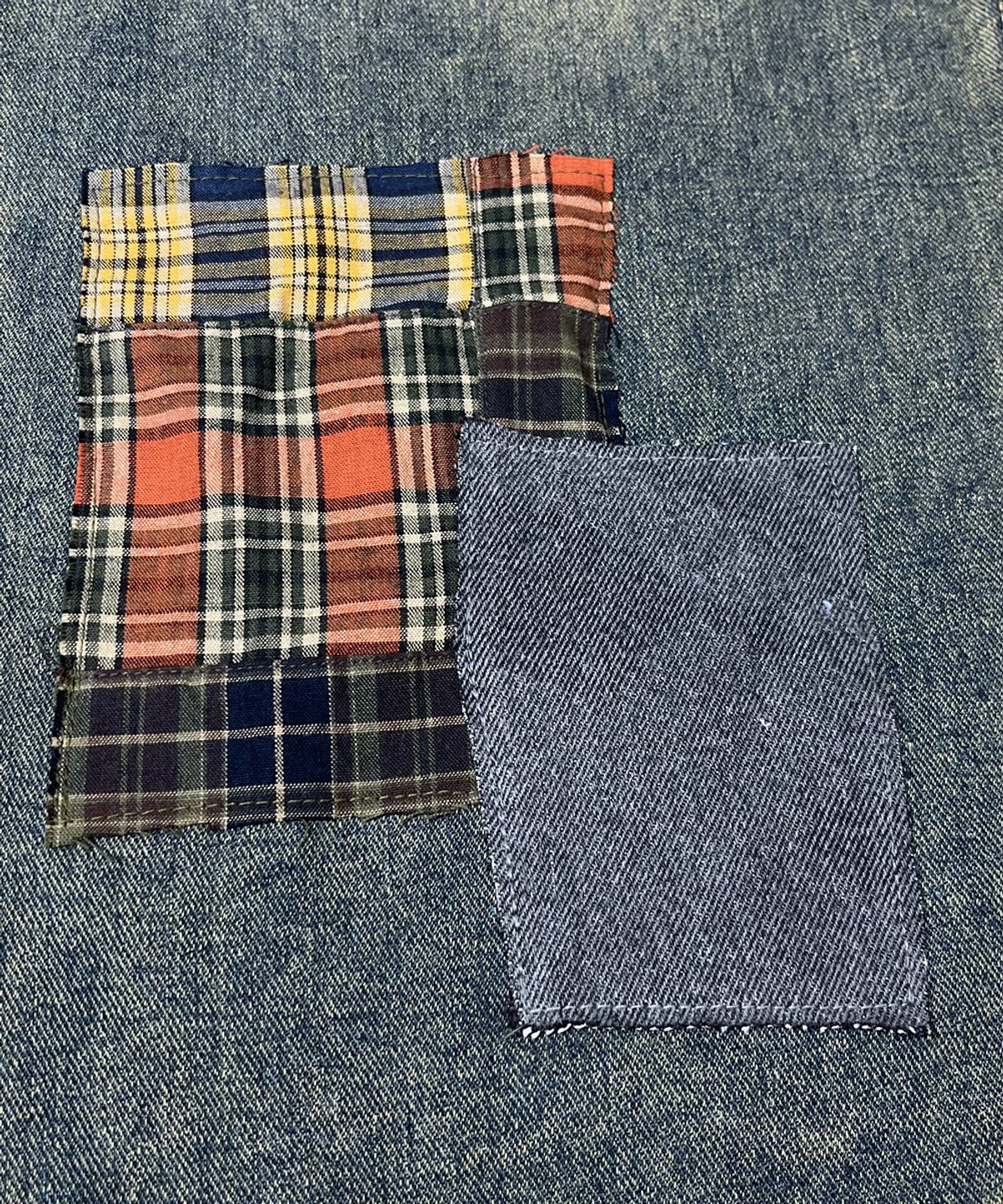 스케이터락(SK8ER ROCK) Patchwork Denim Wide Pants ((beige indigo))