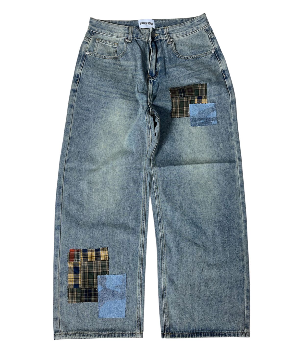 스케이터락(SK8ER ROCK) Patchwork Denim Wide Pants ((beige blue))