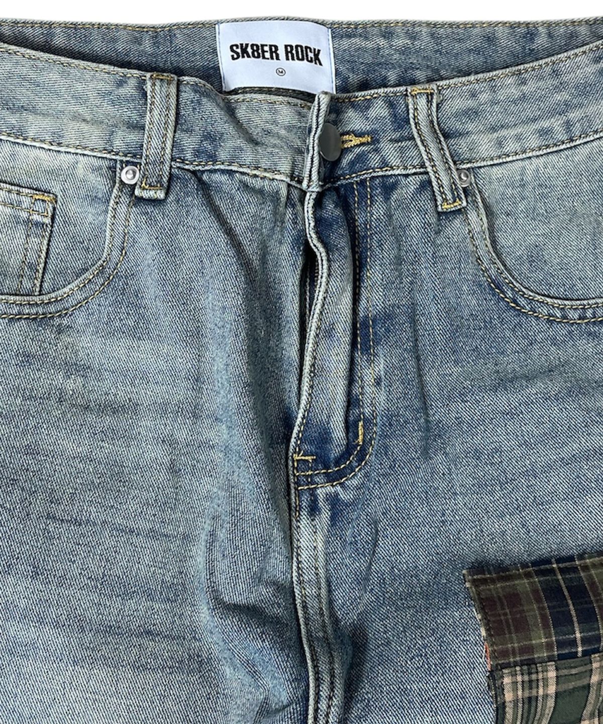 스케이터락(SK8ER ROCK) Patchwork Denim Wide Pants ((beige blue))