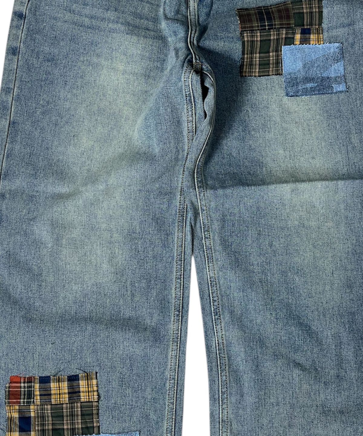 스케이터락(SK8ER ROCK) Patchwork Denim Wide Pants ((beige blue))
